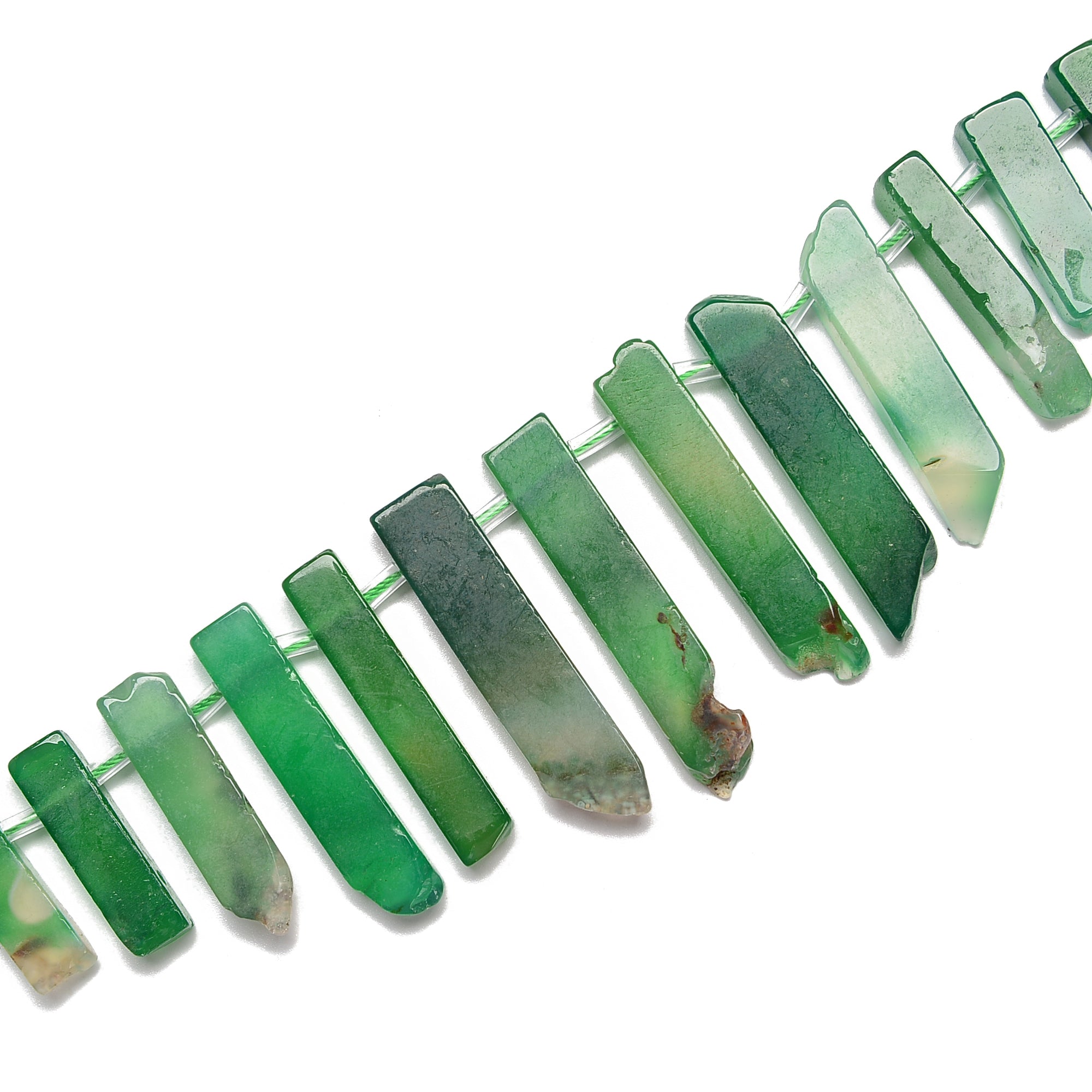 Natural Green Agate Graduated Slab Stick Point Beads - 10x25mm to 12x45mm - 15.5 Inch Strand for Jewelry Making, DIY Crafts & Spiritual Healing - Perfect for Necklaces, Bracelets & Meditation Accessories