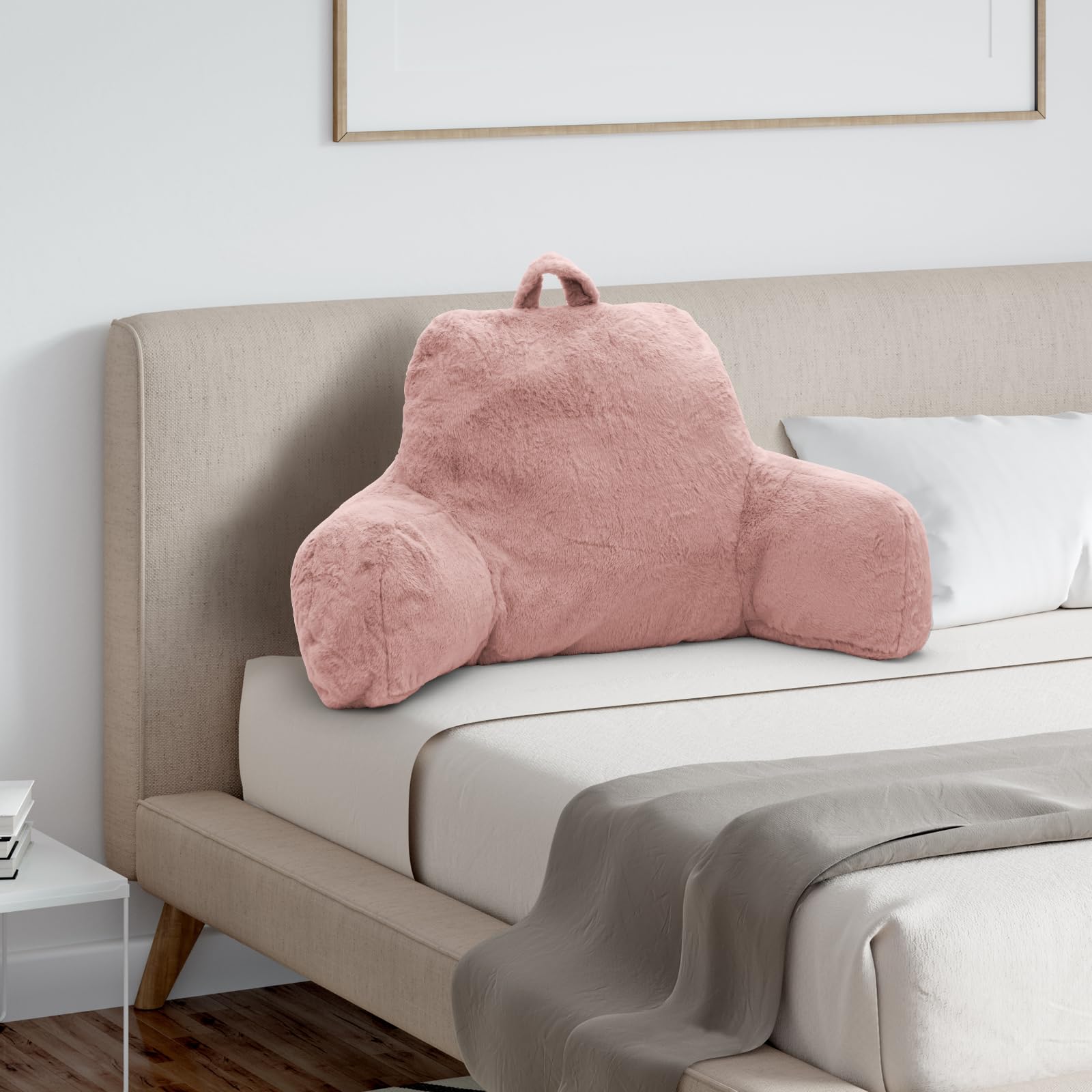 **Memory Foam Reading Pillow for Adults - Standard Back Support Cushion with Extend Arms for Sitting Up in Bed, Sofa & Floor (Pink) - Perfect for Reading, Watching TV, Relaxing & Nursing**