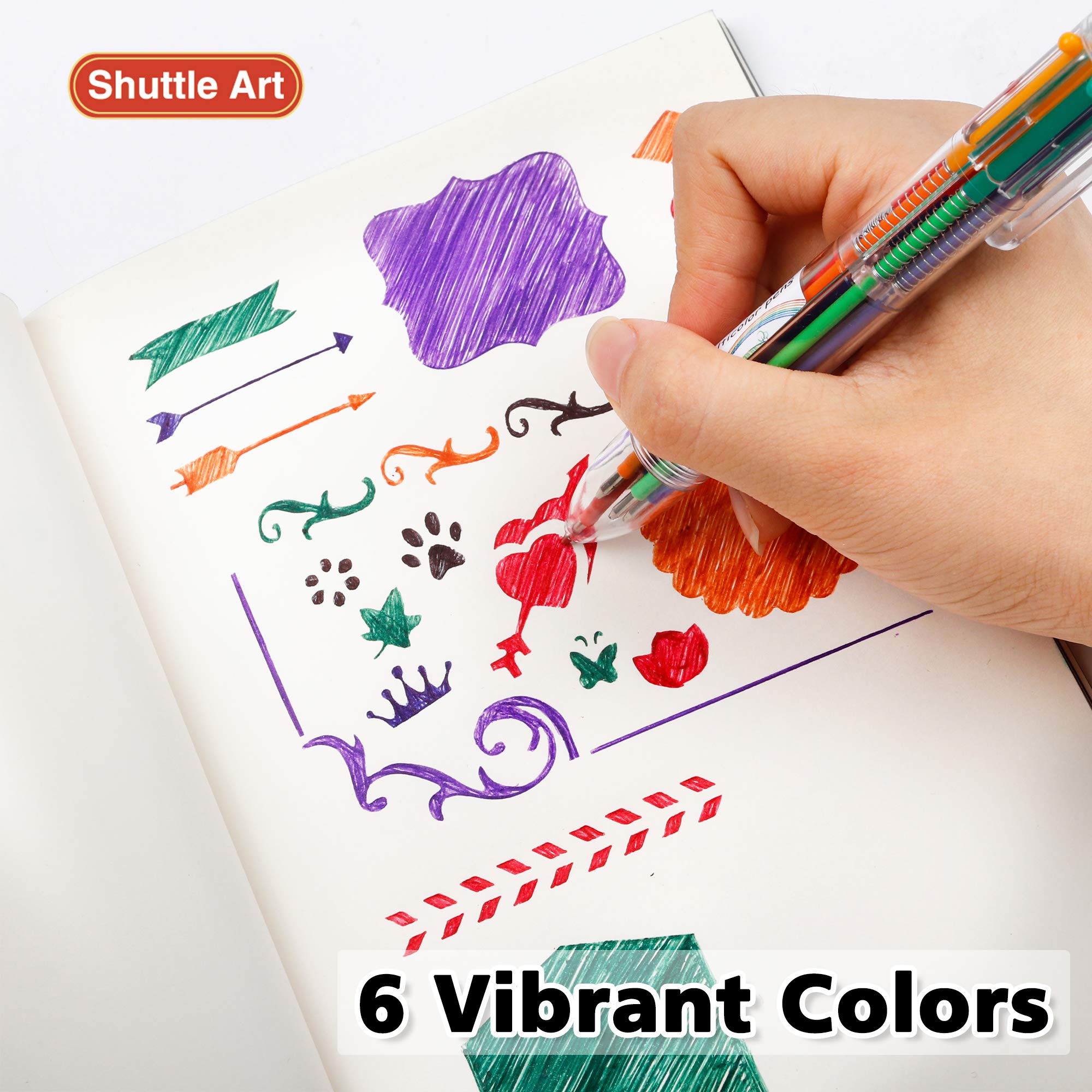 Shuttle Art 23 Pack Multicolor Retractable Ballpoint Pens - 6-in-1 0.7mm Fine Point Writing Pens for Office, School, Journaling & Note Taking - Perfect Gift for Students, Teachers & Artists