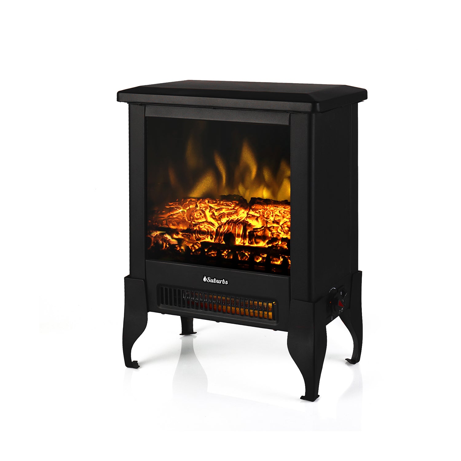 Suburbs TS17 Electric Fireplace Stove Heater - 1500W Portable Space Heater with Realistic Flame Effect for Home, Office & Bedroom | Indoor Heating Solution for Winter