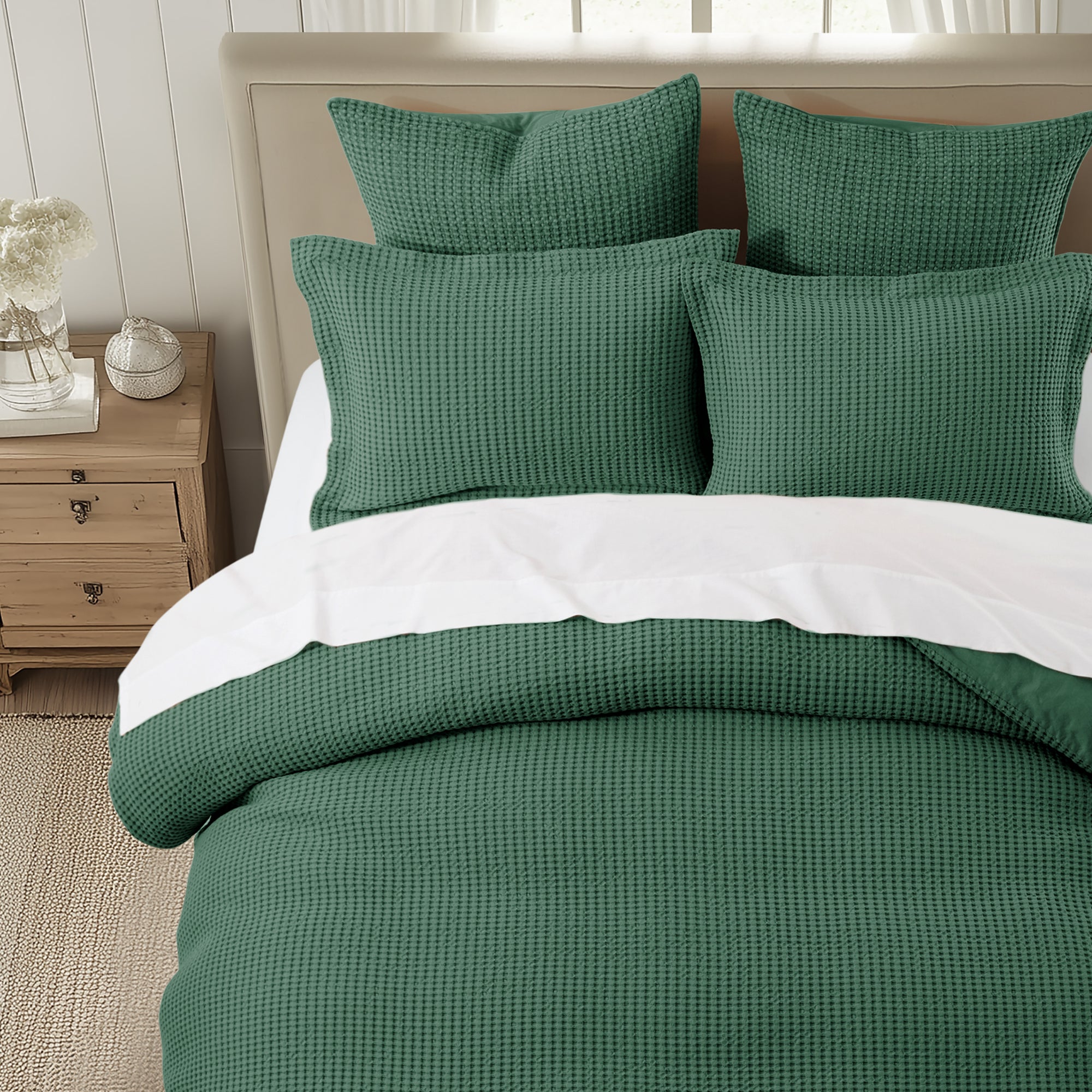 Mills Waffle Duvet Cover Set - Soft Textured Bedding for Cozy Comfort - Perfect for Master Bedroom, Guest Room & Dorm Decor