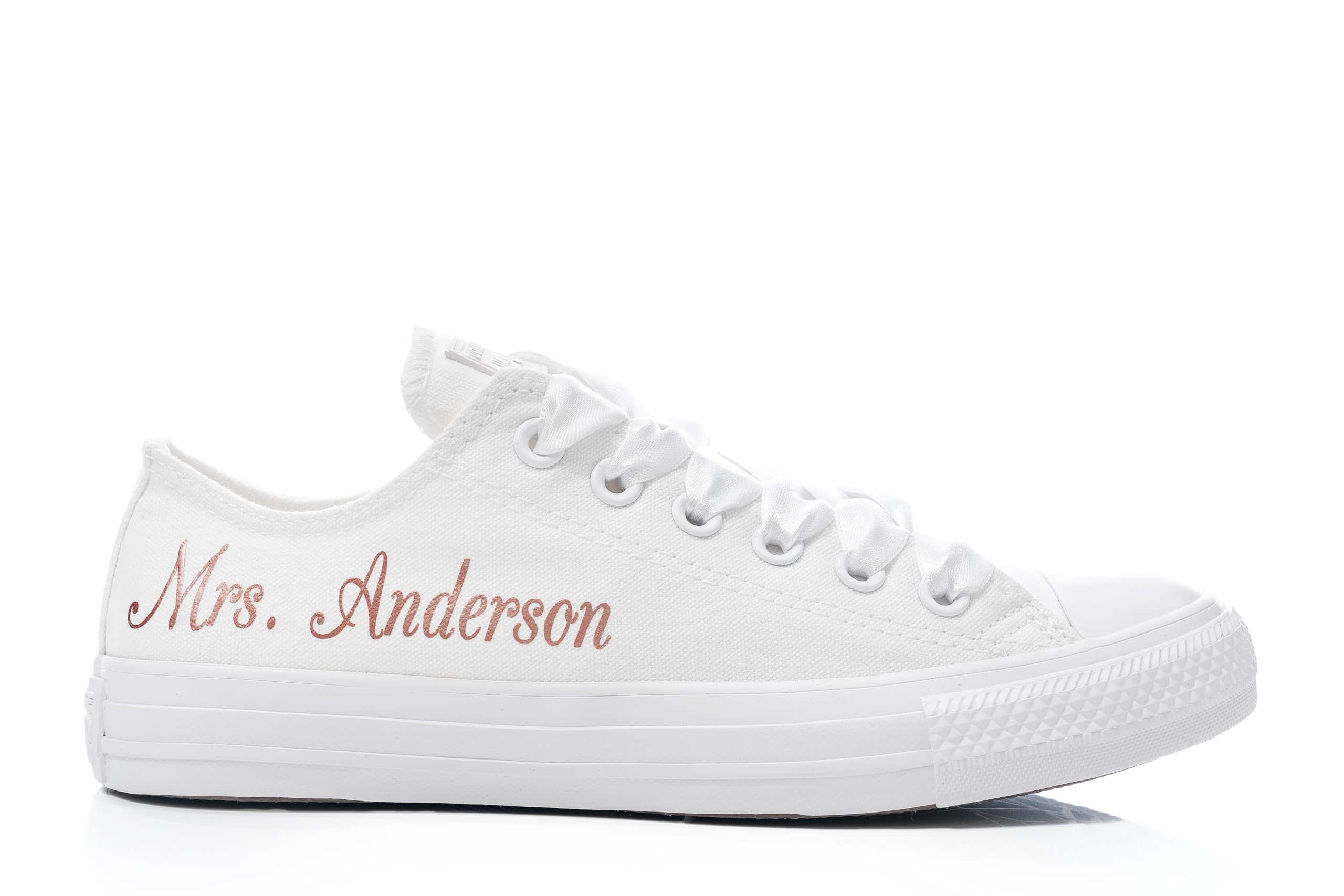 Personalized Rose Gold Foil Wedding Sneakers for Women - Custom Bridal Shoes with Comfortable Cushioning | Perfect for Bridal Showers, Bachelorette Parties & Wedding Receptions