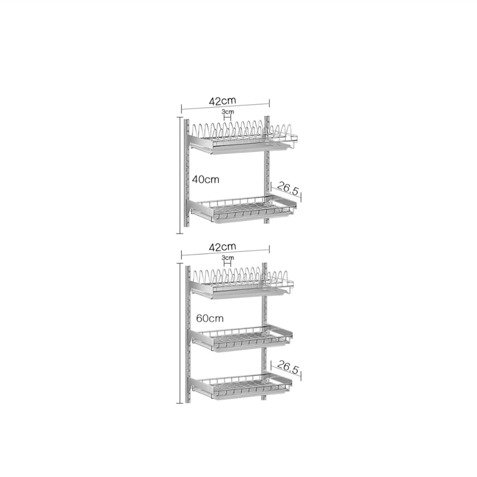 3-Tier 304 Stainless Steel Dish Rack with Drainboard & Removable Tray - Space Saving Kitchen Countertop Organizer for Plates, Bowls & Cups - Perfect for Small Kitchens, Apartments & RV Use