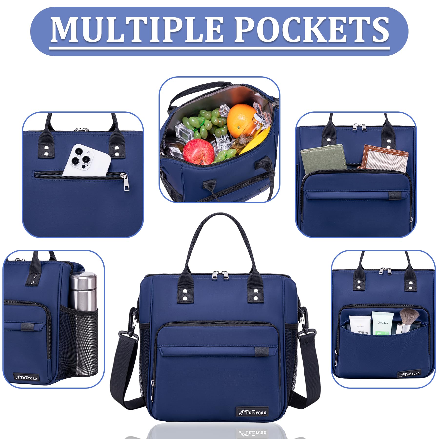 Insulated Lunch Box for Women - Leakproof Bento Box with Cooler Bag, Perfect for Office, School & Picnic | TuErCao Blue Lunch Tote for Female Adults