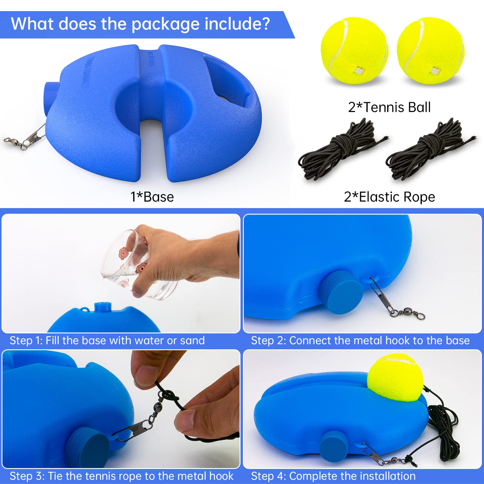 CHEGIF Tennis Trainer Rebound Ball - Solo Practice Equipment with 2 String Balls | Portable Tennis Rebounder for Beginners & Kids | Perfect for Backyard, Park & Indoor Training
