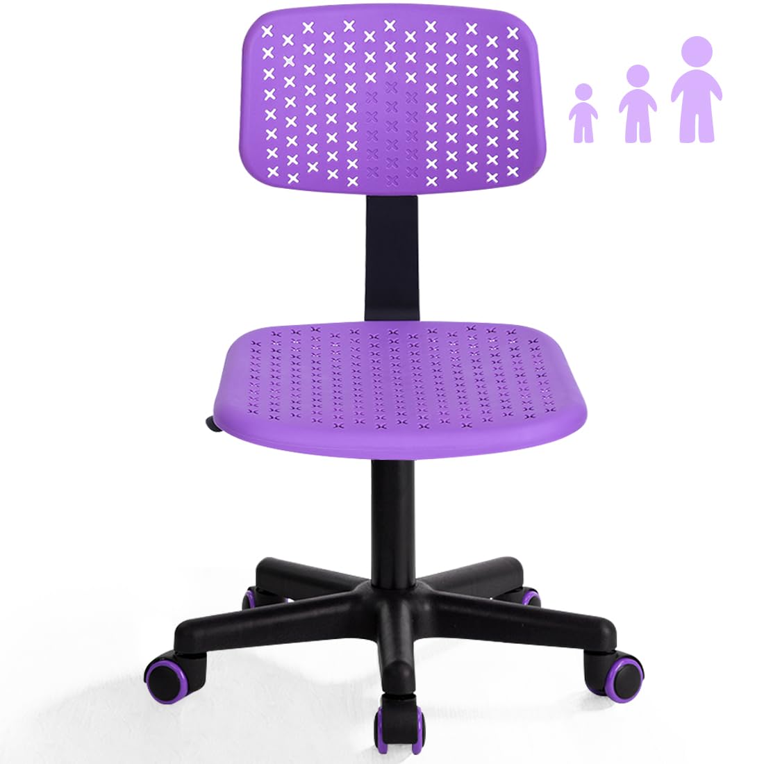 Armless Cute Office Chair - Low Back Rolling Adjustable Swivel Task Chair for Home Office, Study & Work - Ergonomic Desk Chair for Girls, Teens, Adults & Kids - Perfect for Small Spaces & Dorm Rooms (Purple)
