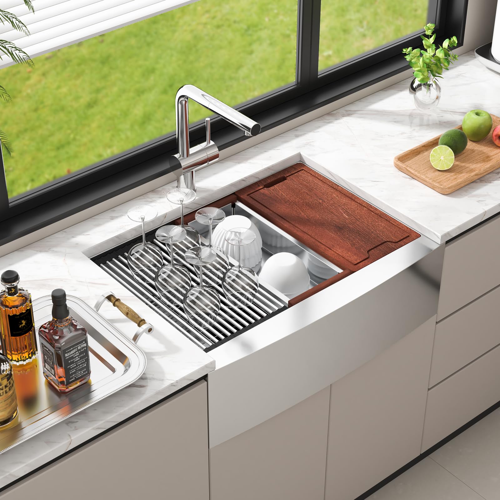 VEVOR 30 Inch Farmhouse Kitchen Sink - 304 Stainless Steel Top Mount Single Bowl with Drainboard & Accessories - Perfect for Workstation, Prep Kitchen, Bar, and Dishwashing - Durable Drop-In Sink for Modern & Rustic Home Decor