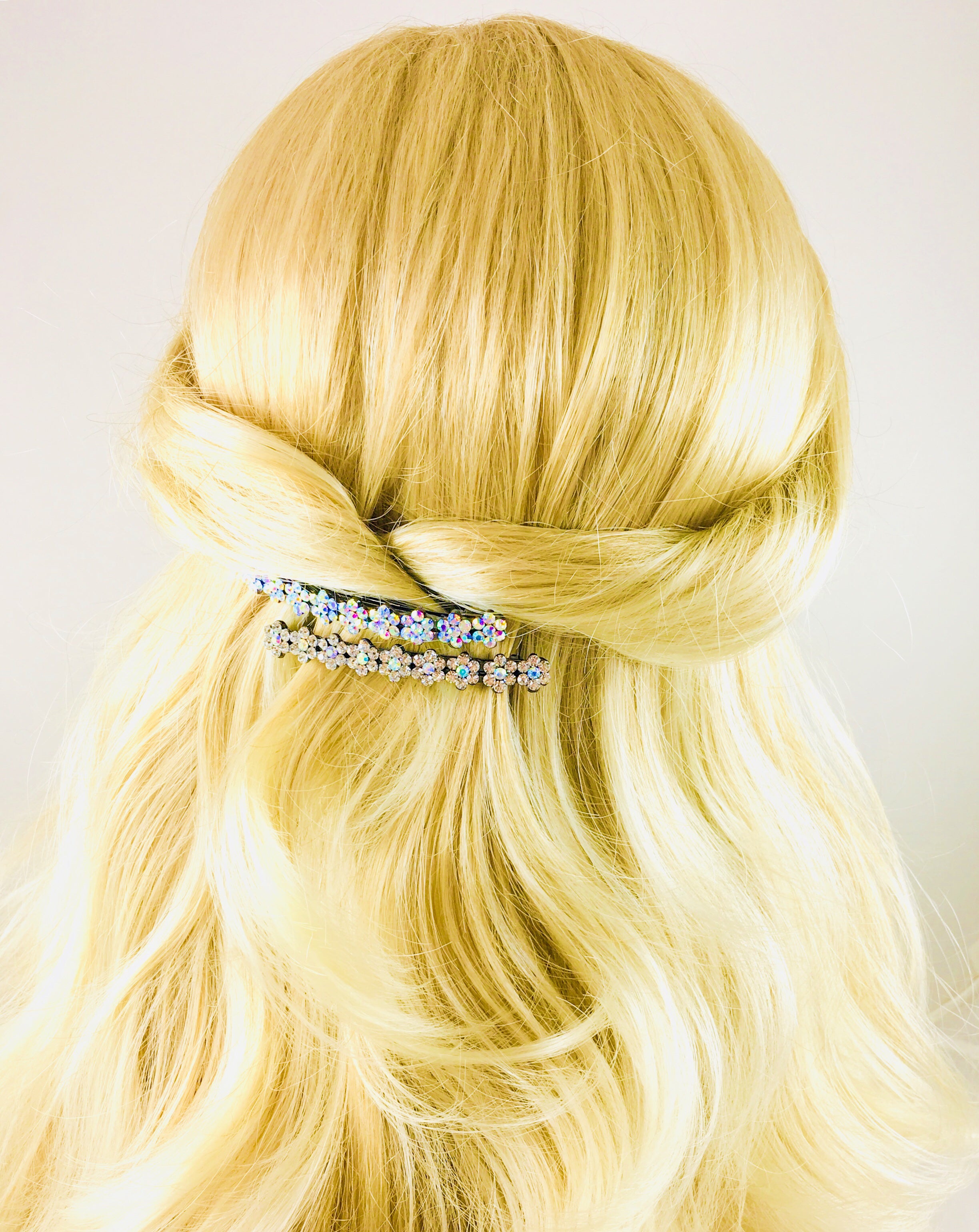 Swarovski Crystal Small Daisy Barrette Hair Clip - Black Base with Blue, Pink, Red, Purple, Green, Gray, Brown & AB Colors | Perfect for Weddings, Parties & Everyday Hair Accessories
