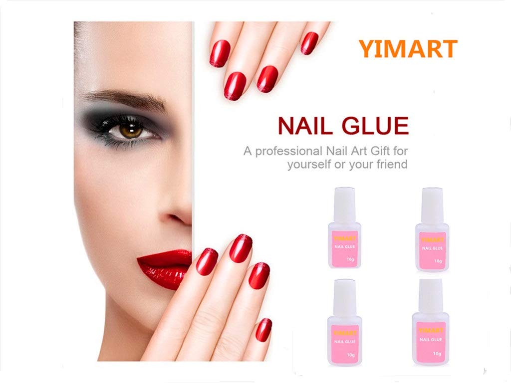 YIMART 10g Fast Drying Nail Glue with Brush - Strong Adhesive for False Nails, Acrylic Nail Tips & Manicure Decorations (4 Pack) - Perfect for Home Salon, DIY Nail Art & Professional Nail Extensions