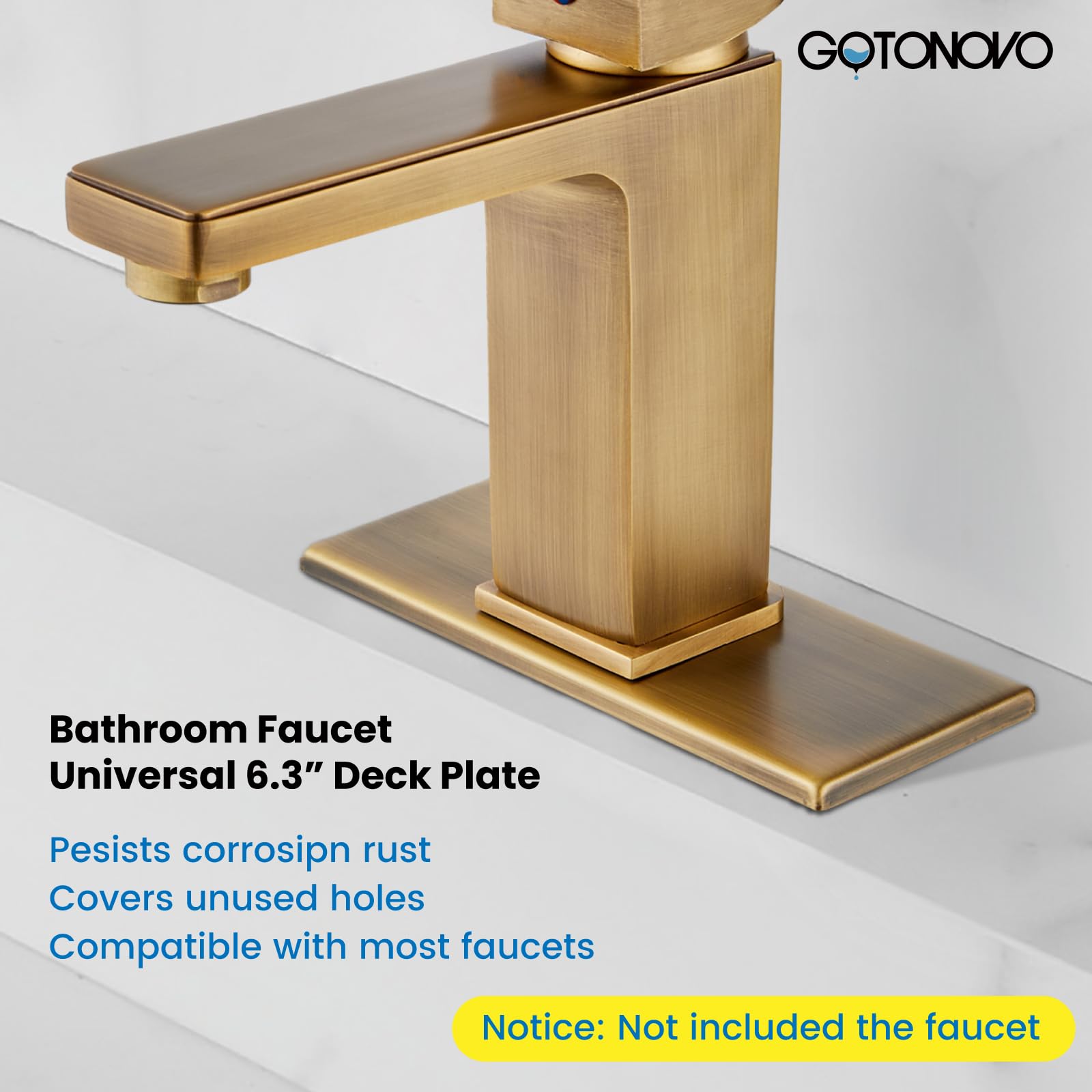 Gotonovo 6 Inch Rectangle Deck Mount Faucet Plate - Antique Brass Faucet Hole Cover for Kitchen & Bathroom Sink (Fits 1-Hole or 3-Hole 4-Inch Centerset) | Perfect for Upgrading Sink Fixtures & Concealing Unused Holes