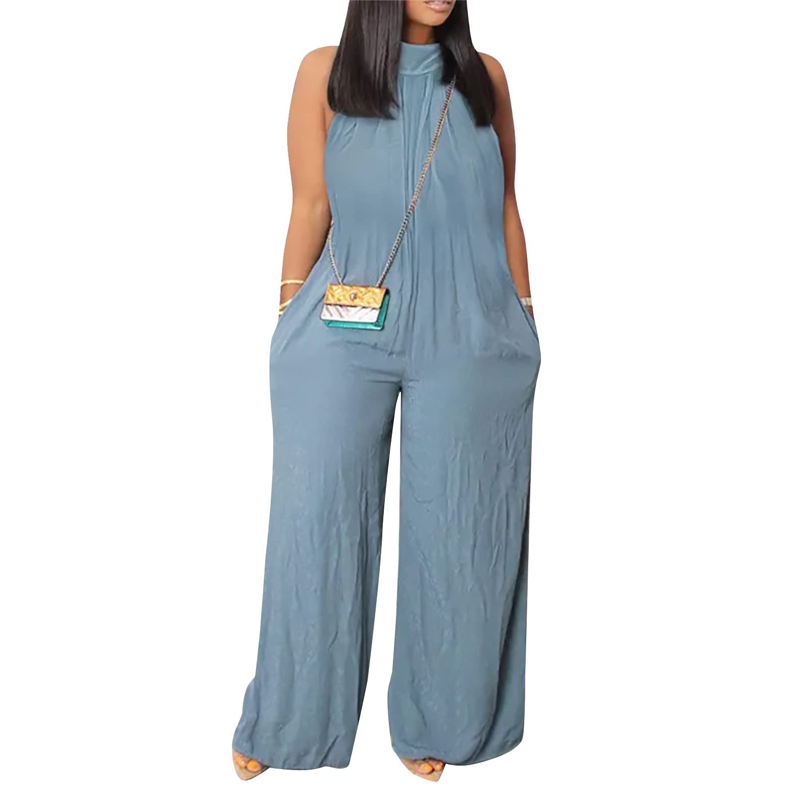 Women's Casual Summer Beach Sleeveless Jumpsuit - Solid Color Wide Leg Romper for Vacation, Travel & Outdoor Activities | Fashionable Cute Outfits