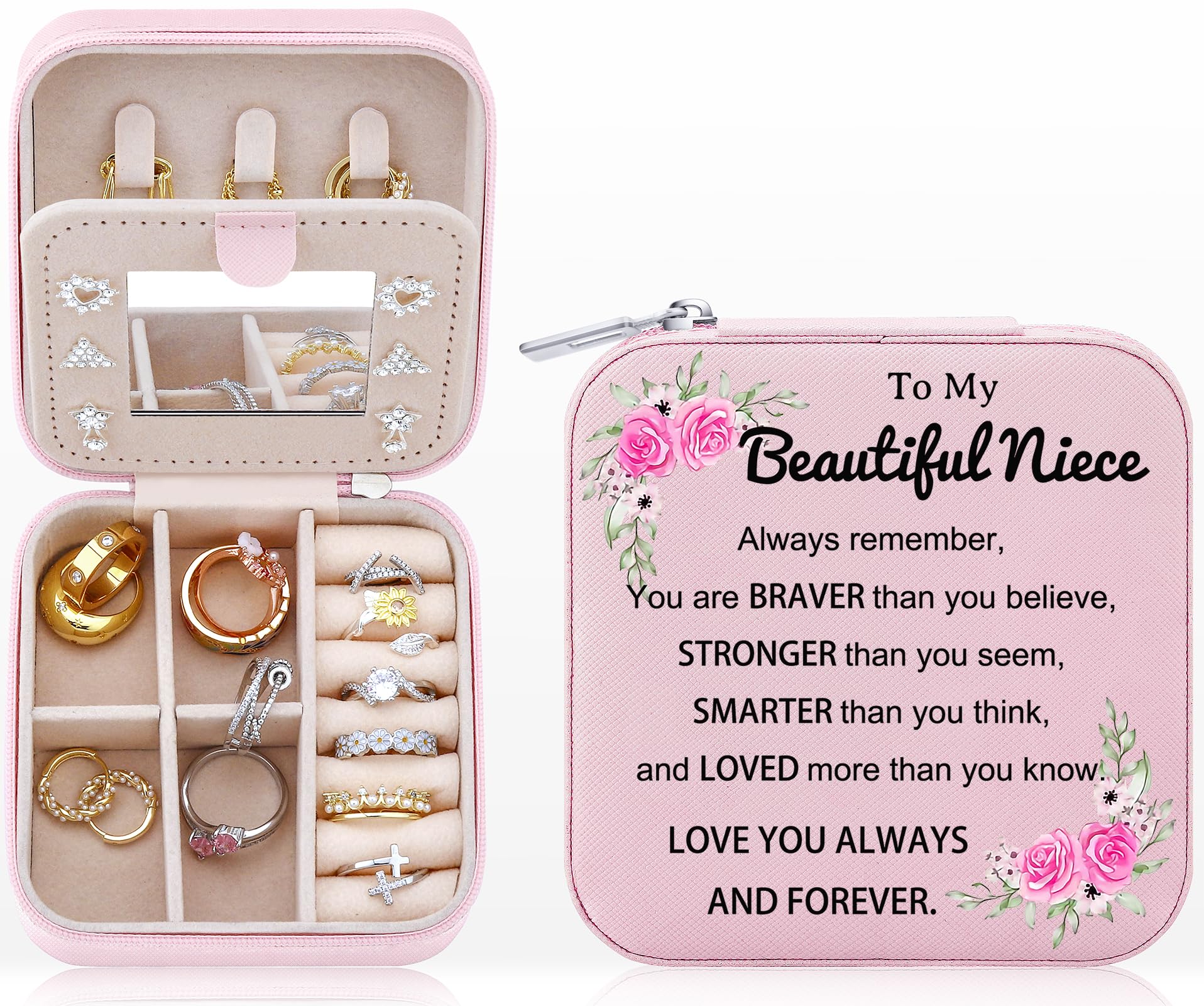 Elegant Jewelry Box for Women & Teen Girls - Perfect Niece Gift from Auntie, Small Travel Jewelry Organizer with Inspirational Design - Ideal for Travel, Birthday, Graduation & Special Occasions