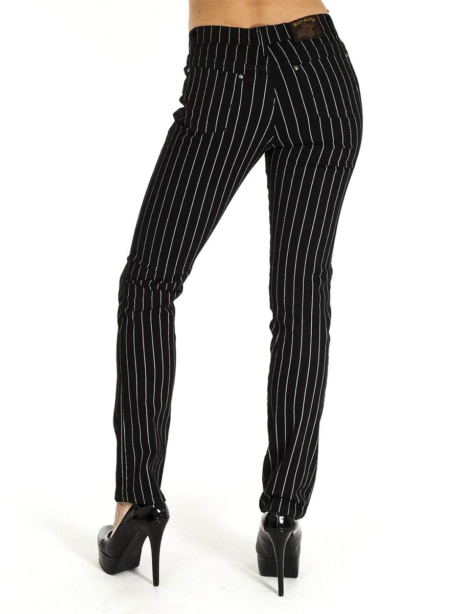 Run & Fly Black and White Pinstripe Unisex Skinny Jeans - Trendy Slim Fit Stretch Denim Pants for Men & Women - Perfect for Casual Outfits, Night Out, and Streetwear Fashion
