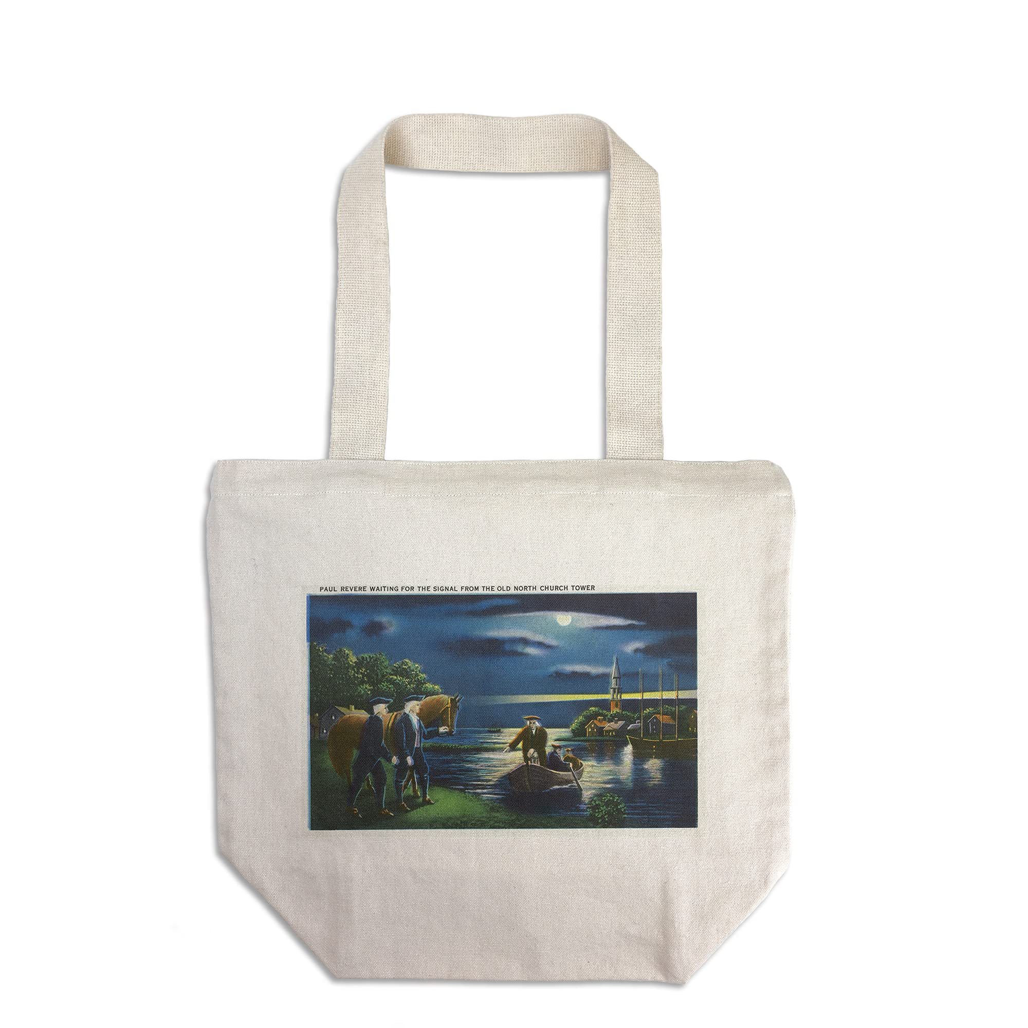 Lantern Press Boston MA Paul Revere Waiting for Old North Church Tower Signal Scene - 100% Cotton Canvas Reusable Tote Bag for Grocery Shopping & Beach Trips