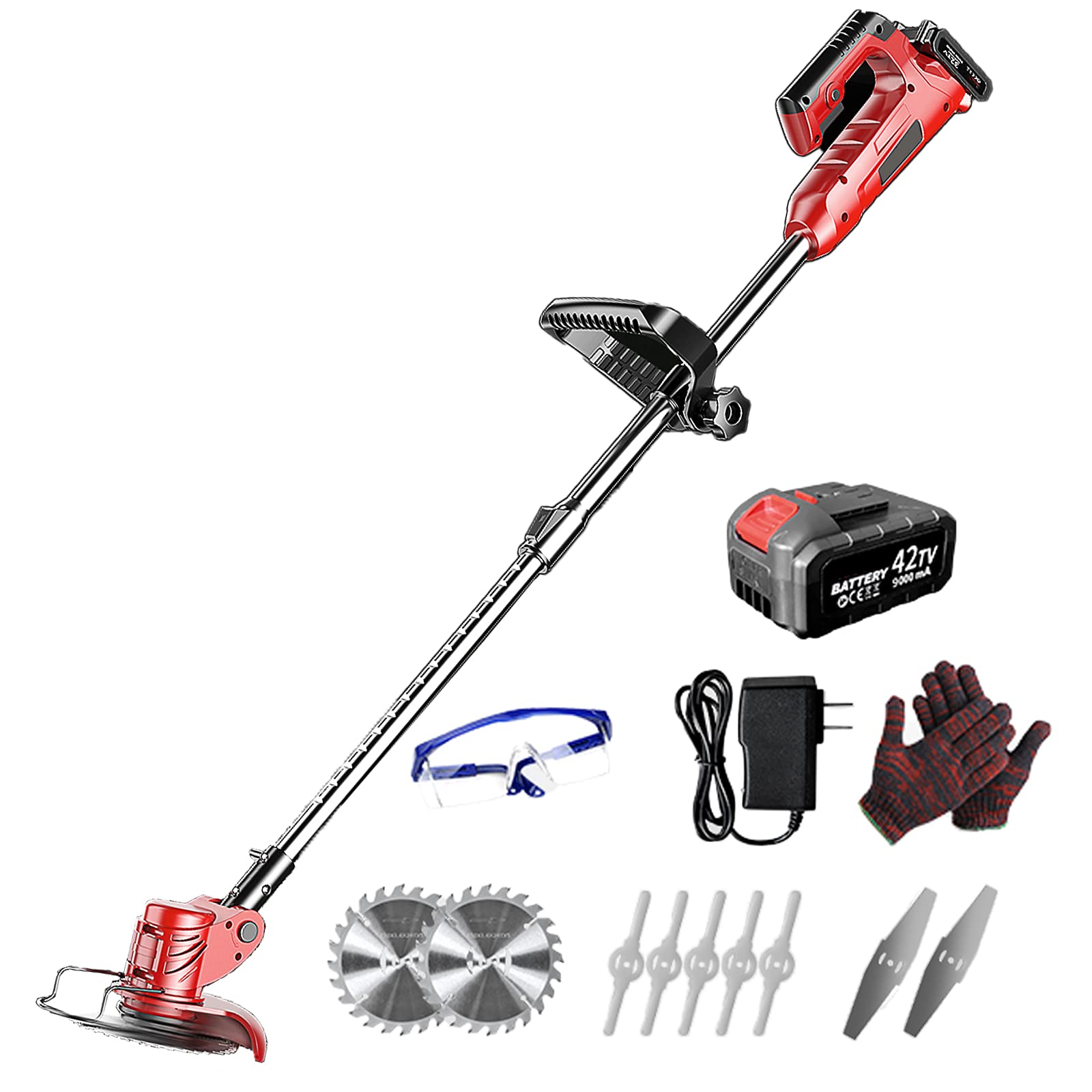 Portable Electric Grass Trimmer - Cordless Lawn Mower for Yard Care, Grass Cutting & Edging with 3 Replaceable Blades & 42V Rechargeable Battery - Perfect for Home Lawn Maintenance, Garden Trimming & Pathway Edging
