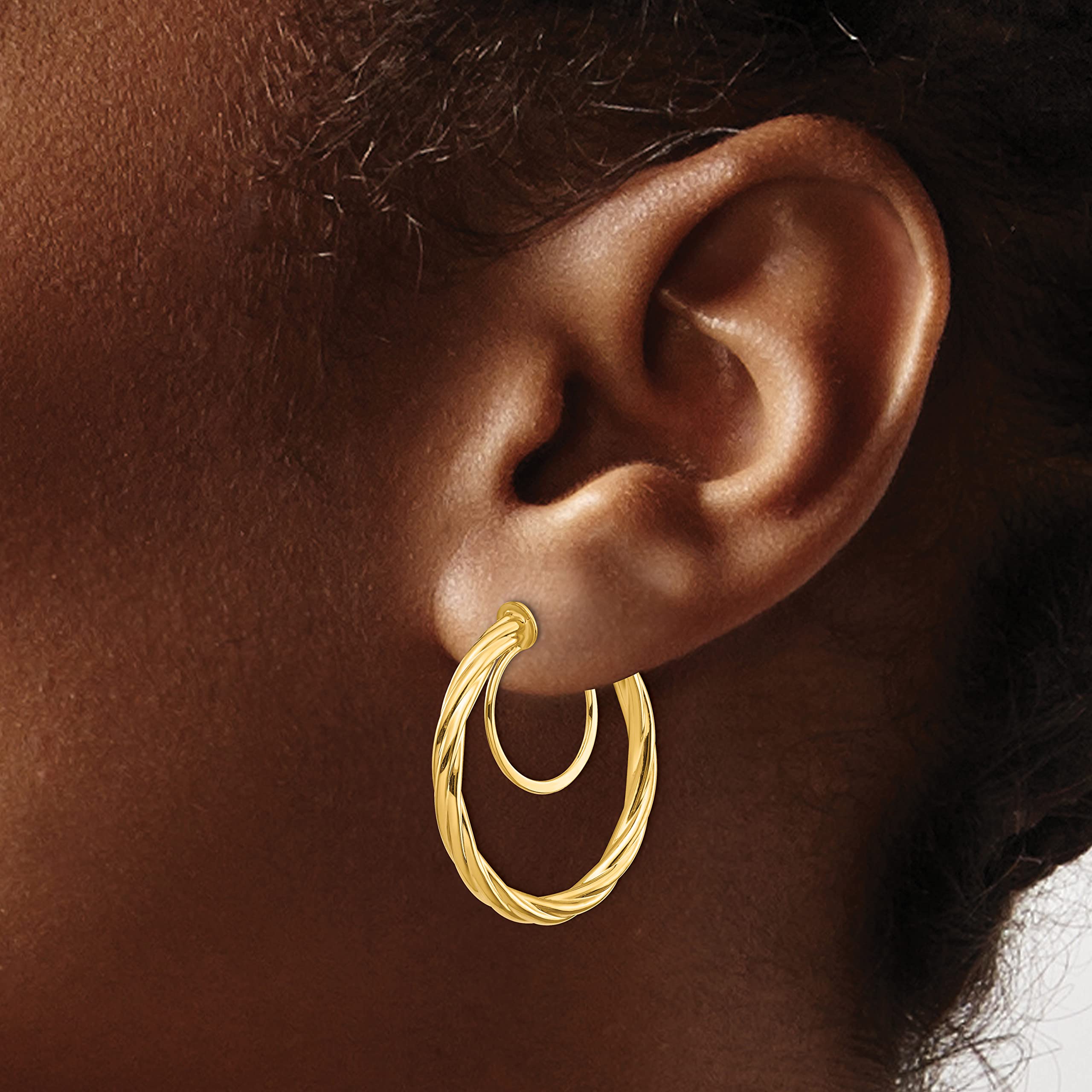 14K Solid Yellow Gold Twisted Clip-On Hoop Earrings for Women - Non-Pierced Small Hoops - Perfect for Parties, Weddings & Everyday Wear