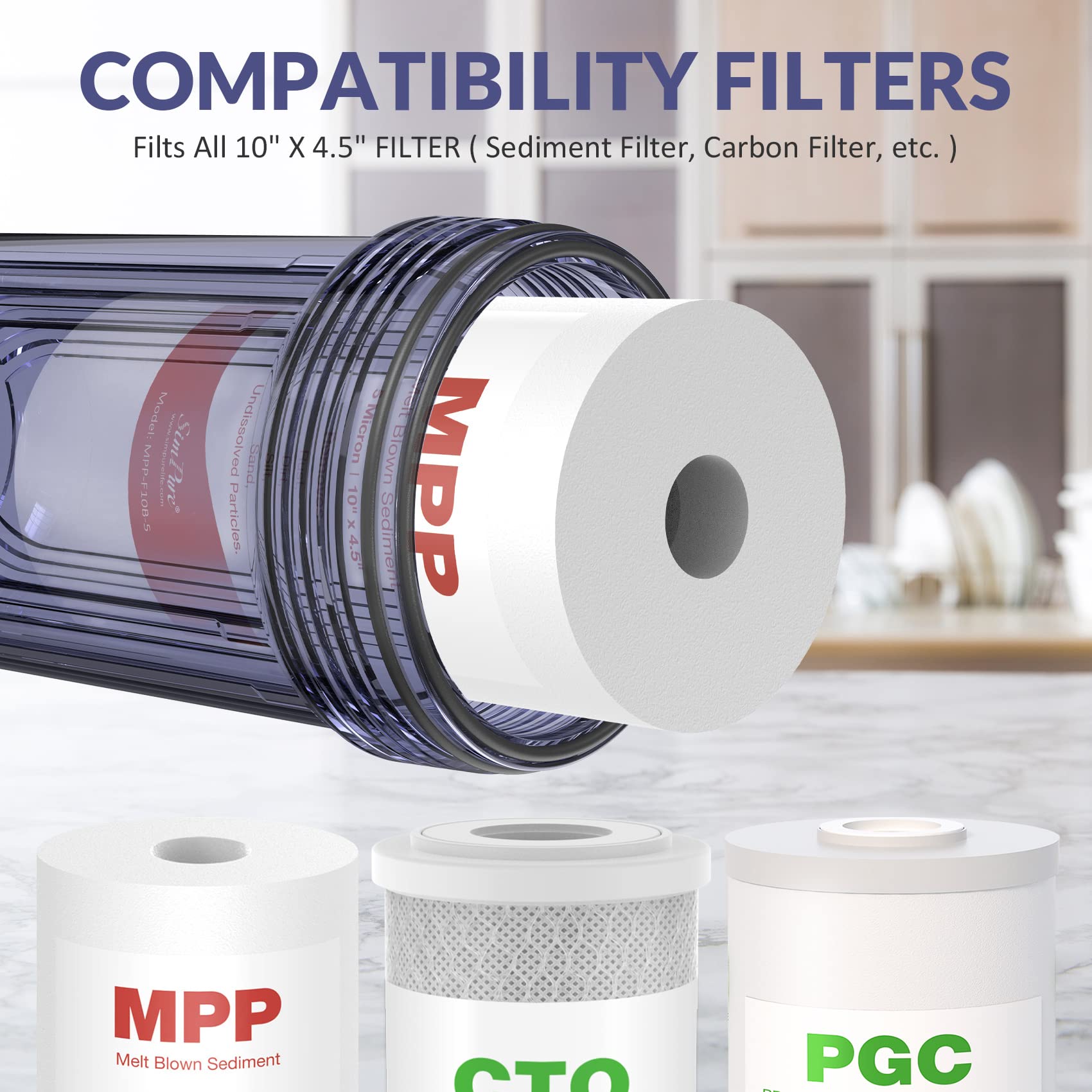 SimPure 10-Inch Whole House Water Filter Housing DB10C with 5 Micron 10