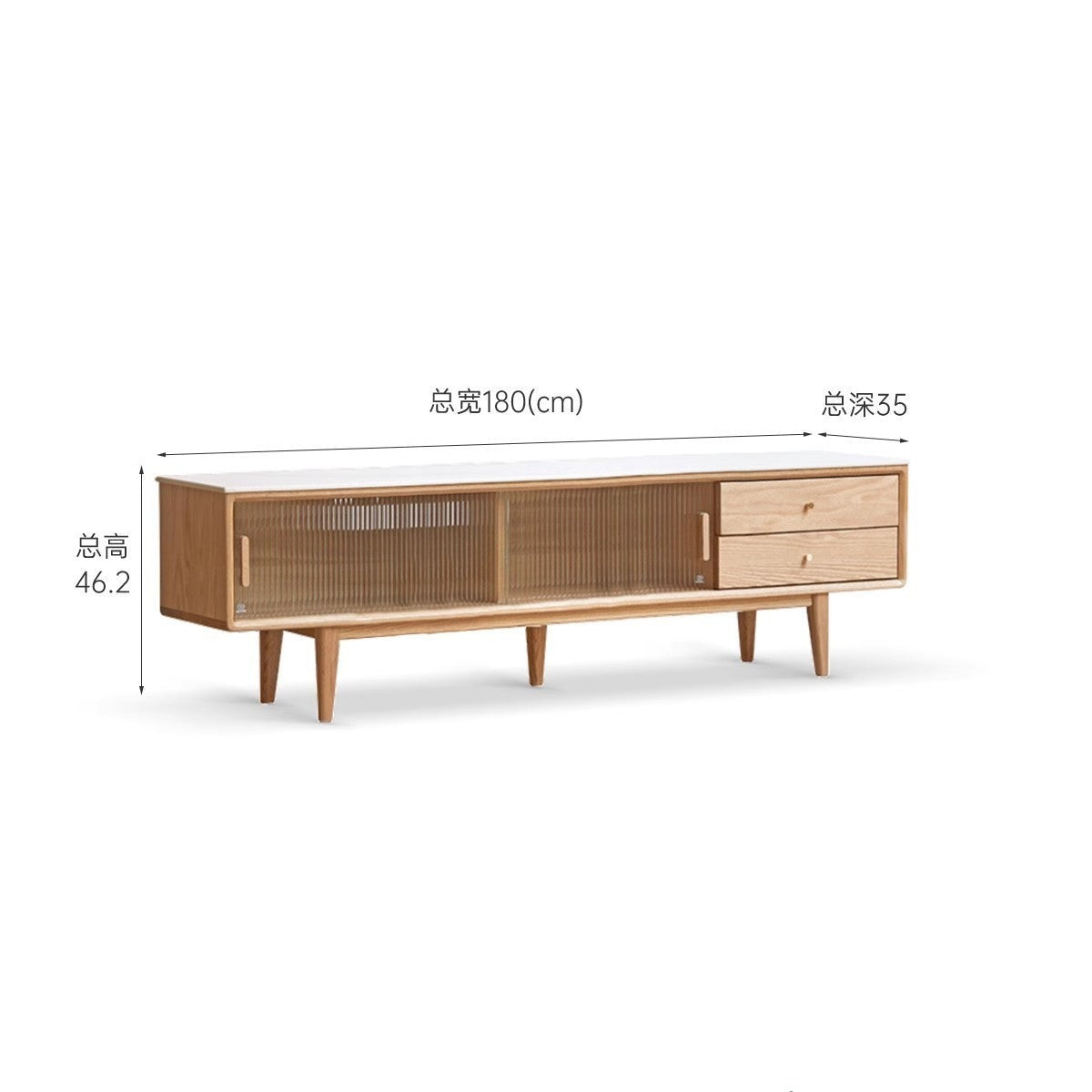 Solid Oak Wood Modern Storage Cabinet with Rock Plate - Stylish Home Organization for Living Room, Bedroom & Office