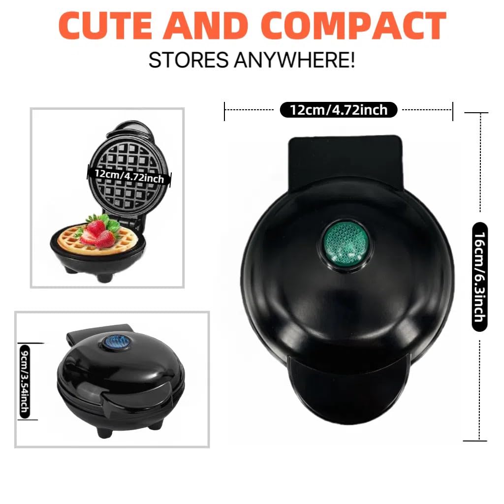 3-in-1 Mini Waffle Maker with 5 Removable Plates - Make Waffles, Donuts, Pancakes & Eggs - Compact Breakfast Appliance for Kids & Adults - Easy to Clean & Store - Perfect Holiday Gift (Black) - Ideal for Small Kitchens, Dorms, Camping & Quick Breakfasts