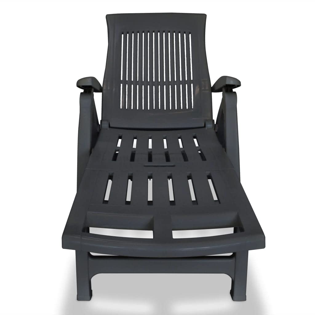 CHARMMA Sun Lounger with Adjustable Footrest - Durable Plastic Chaise Lounge in Anthracite (32.2 lbs) - Perfect for Poolside, Beach, Patio & Backyard Relaxation
