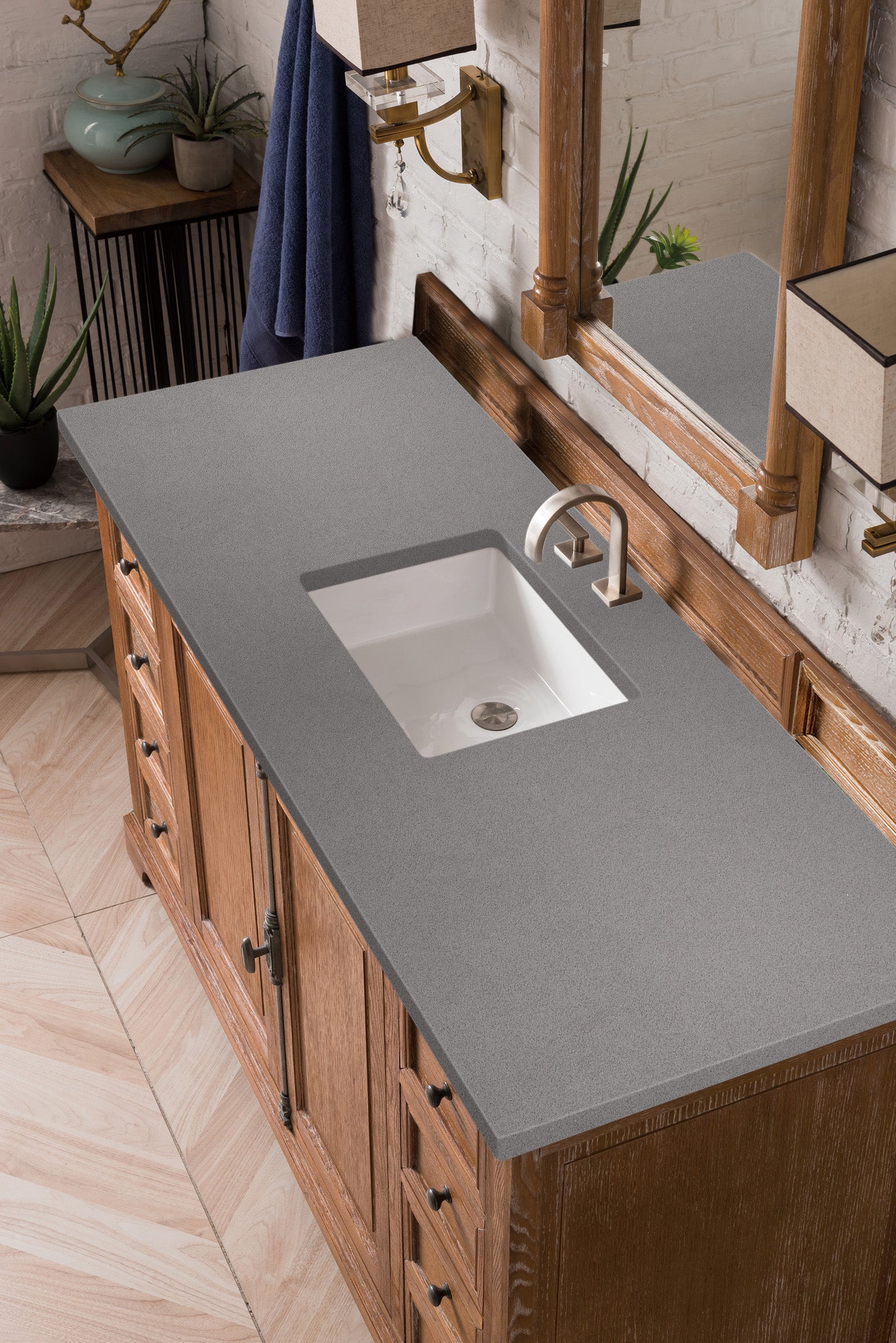 Providence 60 Inch Single Bathroom Vanity Cabinet in Driftwood Finish with 3CM Grey Expo Quartz Countertop - Perfect for Modern Master Bathrooms and Guest Bath Remodels