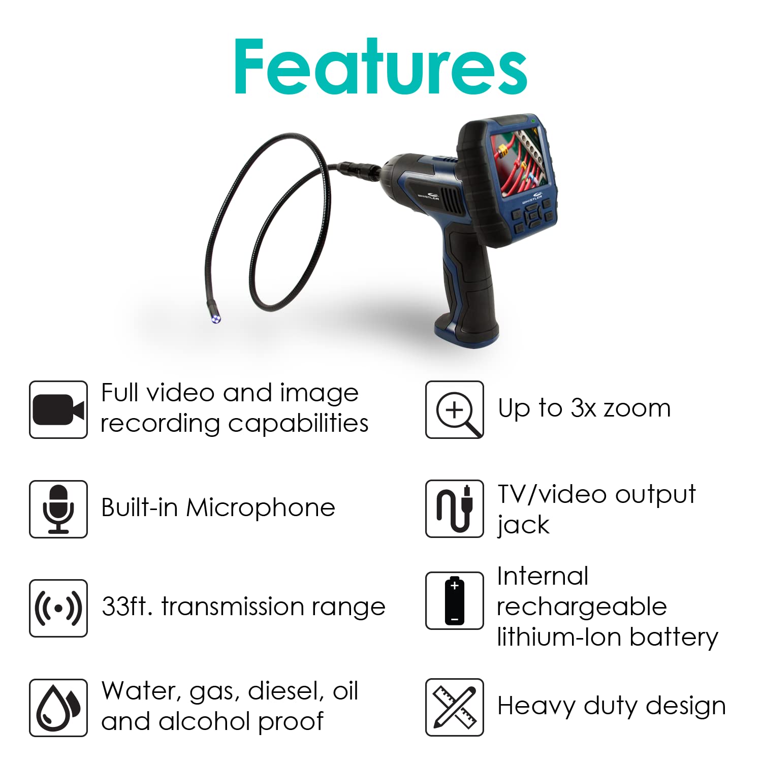 Whistler WIC-5200 Black Inspection Camera - Waterproof Borescope with 5