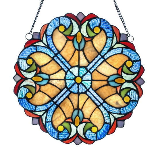 Stained Glass Edwardian Heart Medallion - Red Vintage Window Decor for Home, Church & Wedding Decorations