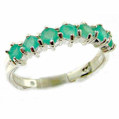 925 Sterling Silver Genuine Emerald Women's Eternity Engagement Ring - Size 6 - Perfect for Wedding, Proposal, Anniversary & Special Occasions
