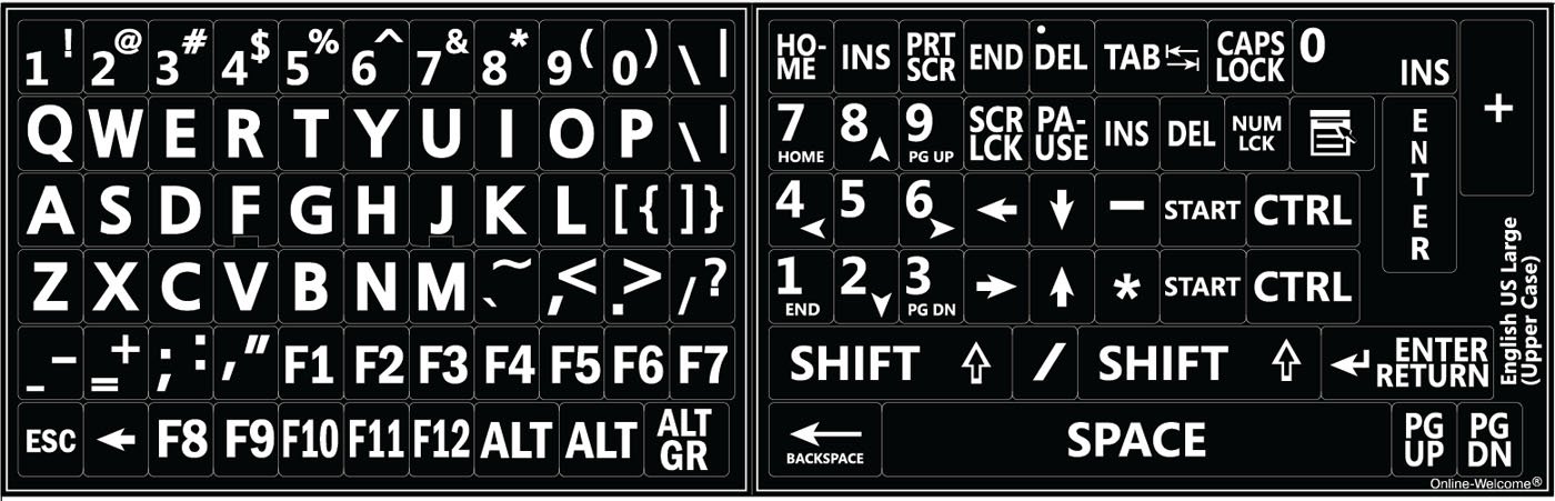 Black Non-Transparent English US Large Letter Keyboard Stickers (UPPER CASE) - Compatible with PC, Desktop, Laptop Computers - Perfect for Office Work, Gaming & Typing