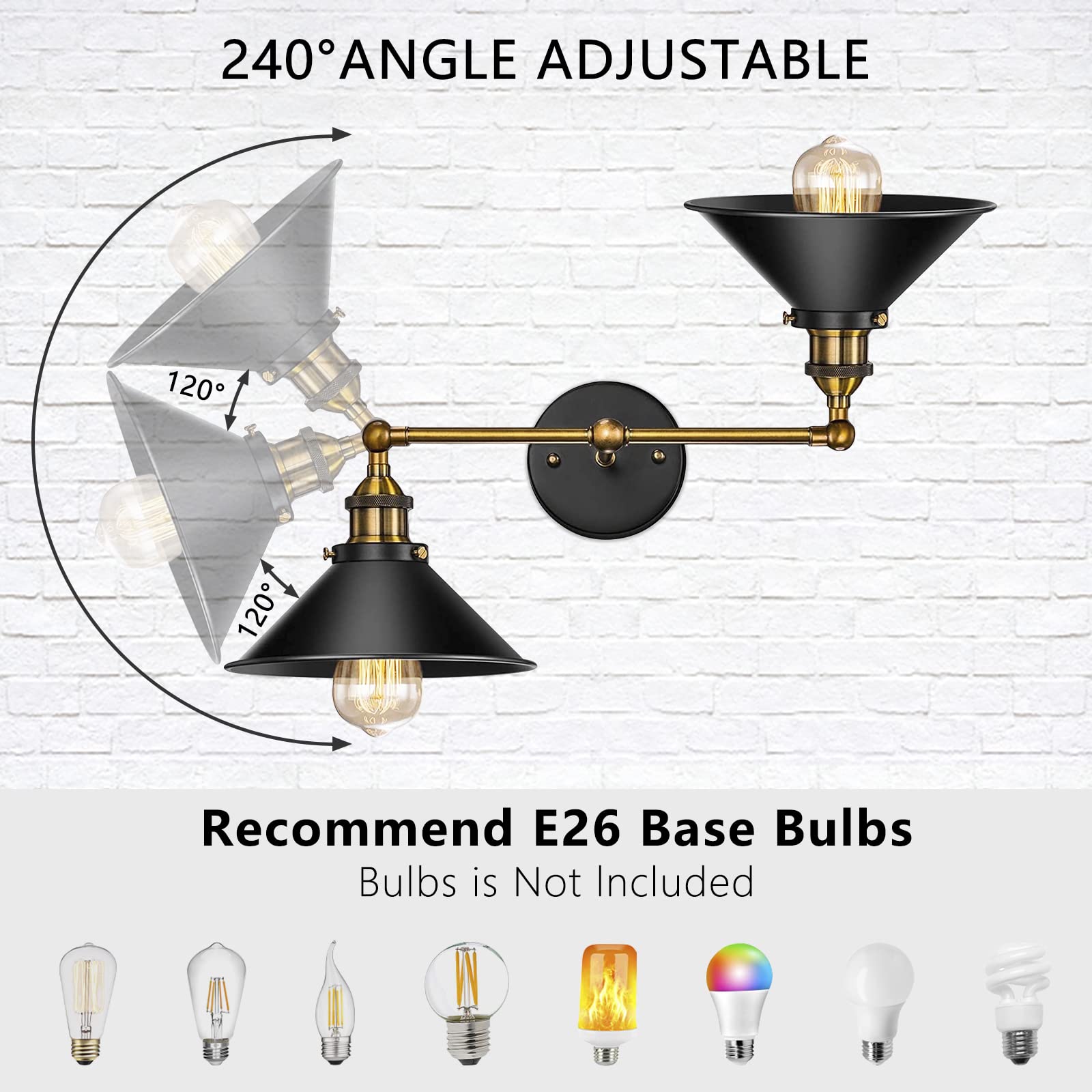 2-Light Black Farmhouse Bathroom Vanity Light Fixture - Industrial Wall Sconce with Gold Accents for Mirror Lighting | Perfect for Bathroom, Kitchen Cabinet & Dressing Room Décor