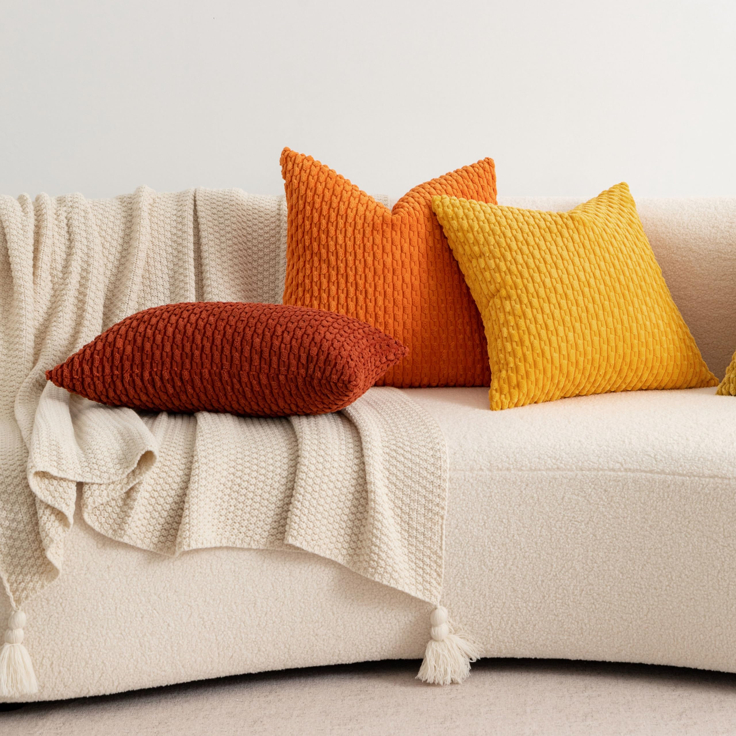 UGASA Soft Corduroy Pillow Covers Set of 4 - 12x20 Inch Boho Stripe Decorative Lumbar Pillow Cases for Sofa, Couch & Bed - Fall Home Decor in Modern Farmhouse Style (Orange) - Perfect for Living Room, Bedroom & Cozy Reading Nook