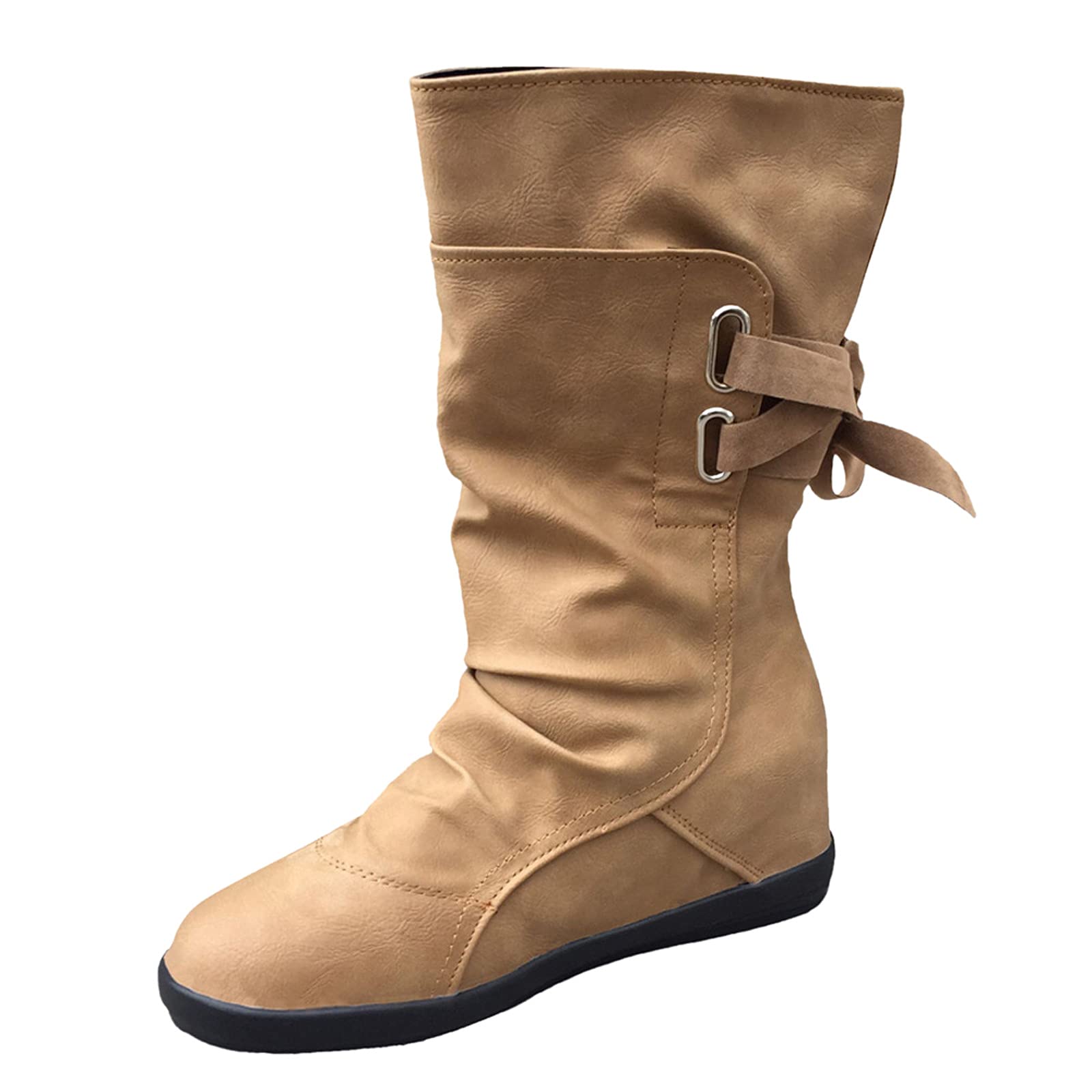Waterproof Flat Velvet Ankle Boots for Women - Lace-Up Mid Heel Motorcycle Boots with Wedge | Perfect for Riding, Casual Wear & Outdoor Activities