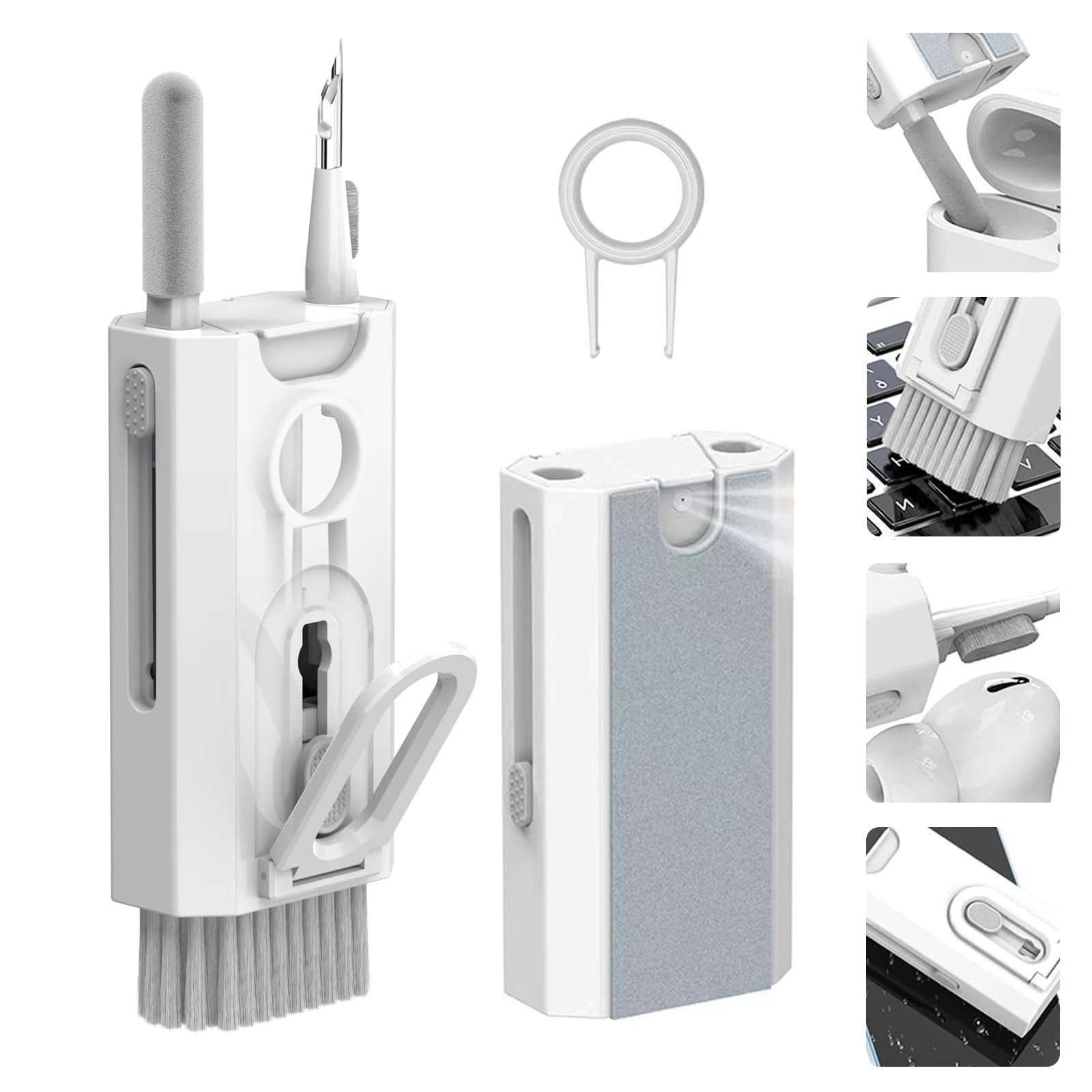 Multipurpose Keyboard Cleaner Kit - 8-in-1 for Laptop, Tablet & Earbuds | Portable Computer Cleaning with Hidden Brushes (White) - Perfect for Office & Travel Use