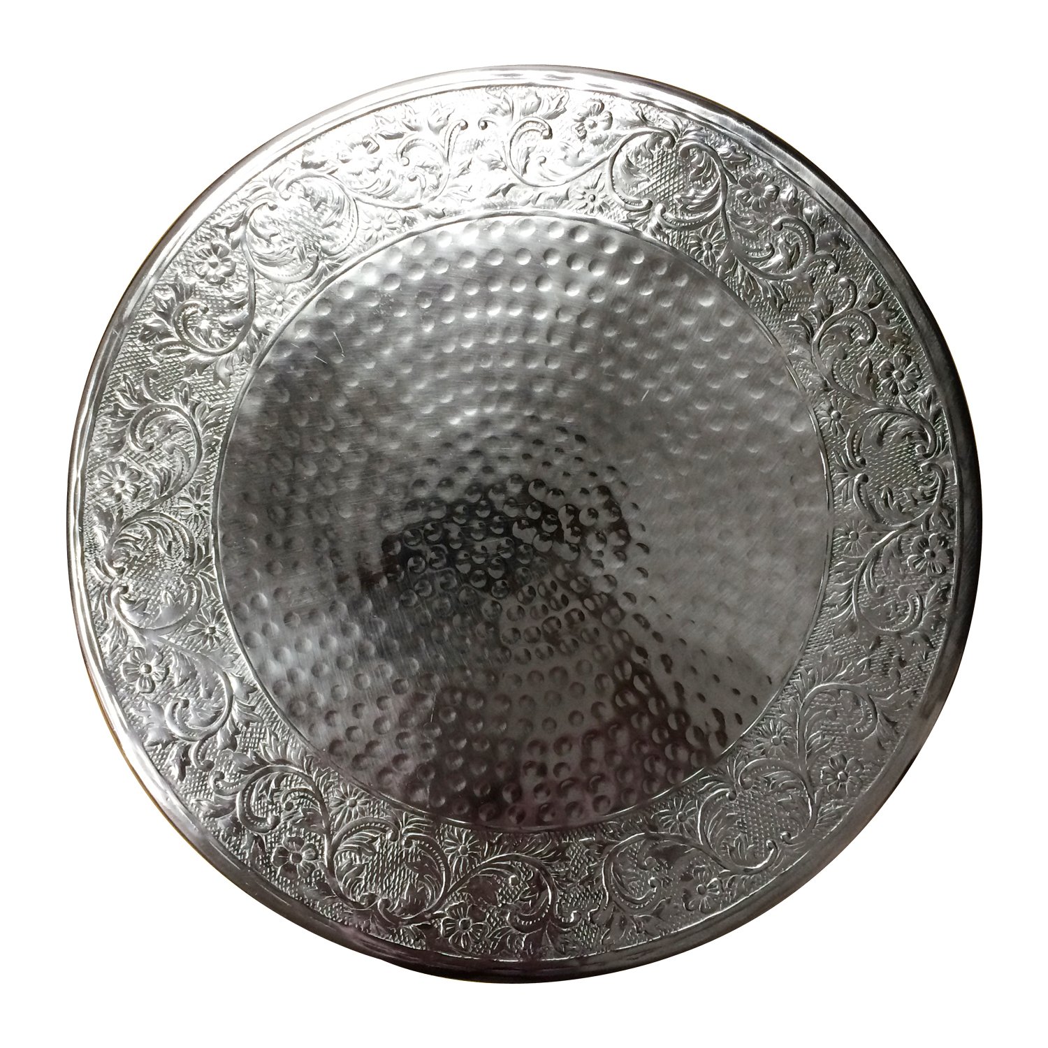 GiftBay 22 Inch Round Silver Wedding Cake Stand - Handcrafted Embossed Metal Tiered Dessert Display for Weddings, Parties & Special Events | Elegant & Durable Cake Plate for Anniversary, Birthday Celebrations
