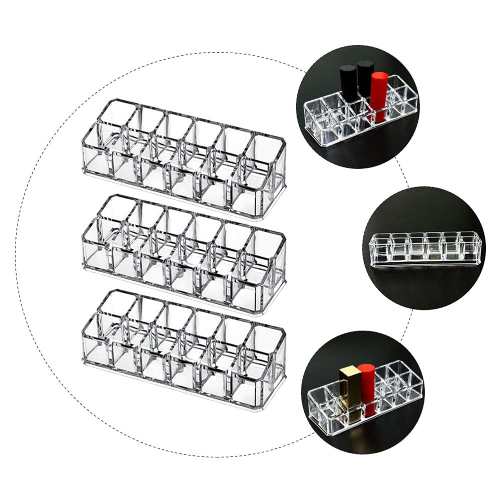 Lurrose 3-Piece Acrylic Lipstick Organizer - 12 Space Lip Gloss & Makeup Storage Display for Beauty Vanity | Perfect for Home, Salon, and Travel Cosmetics Organization