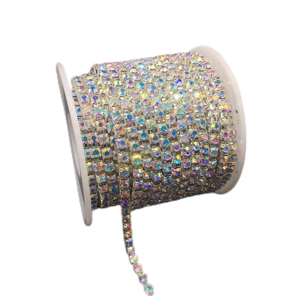 Dowarm 10 Yards Rhinestone Chain Roll - SS12 3MM Crystal AB Sew-on Trim for DIY Clothing, Wedding Dresses, Costumes & Accessories | Sparkling Claw Cup Chain for Embellishing Crafts & Home Decor