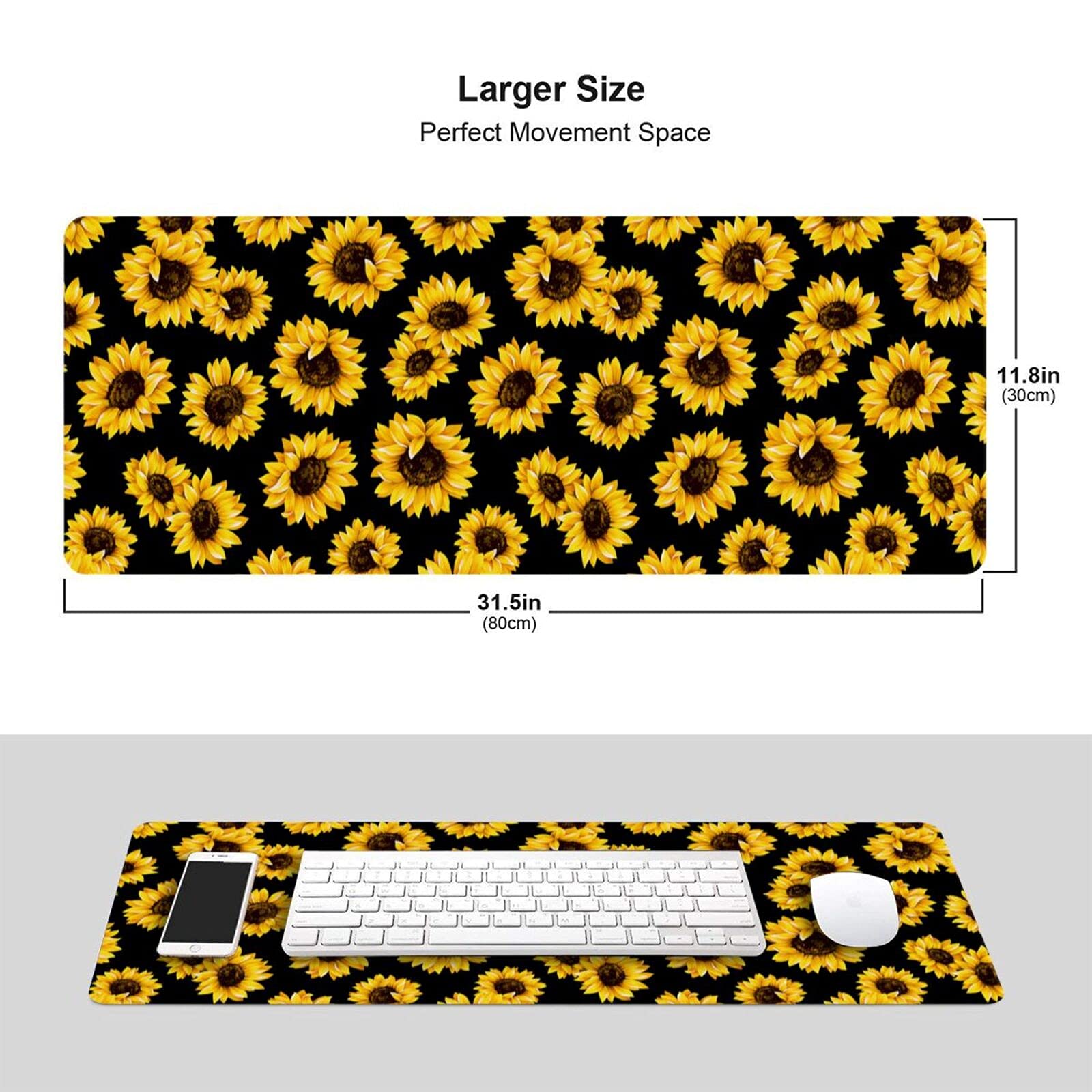 Sunflower Gaming Mouse Pad XL - Extra Large Non-Slip Rubber Base Mouse Mat with Stitched Edges (31.5