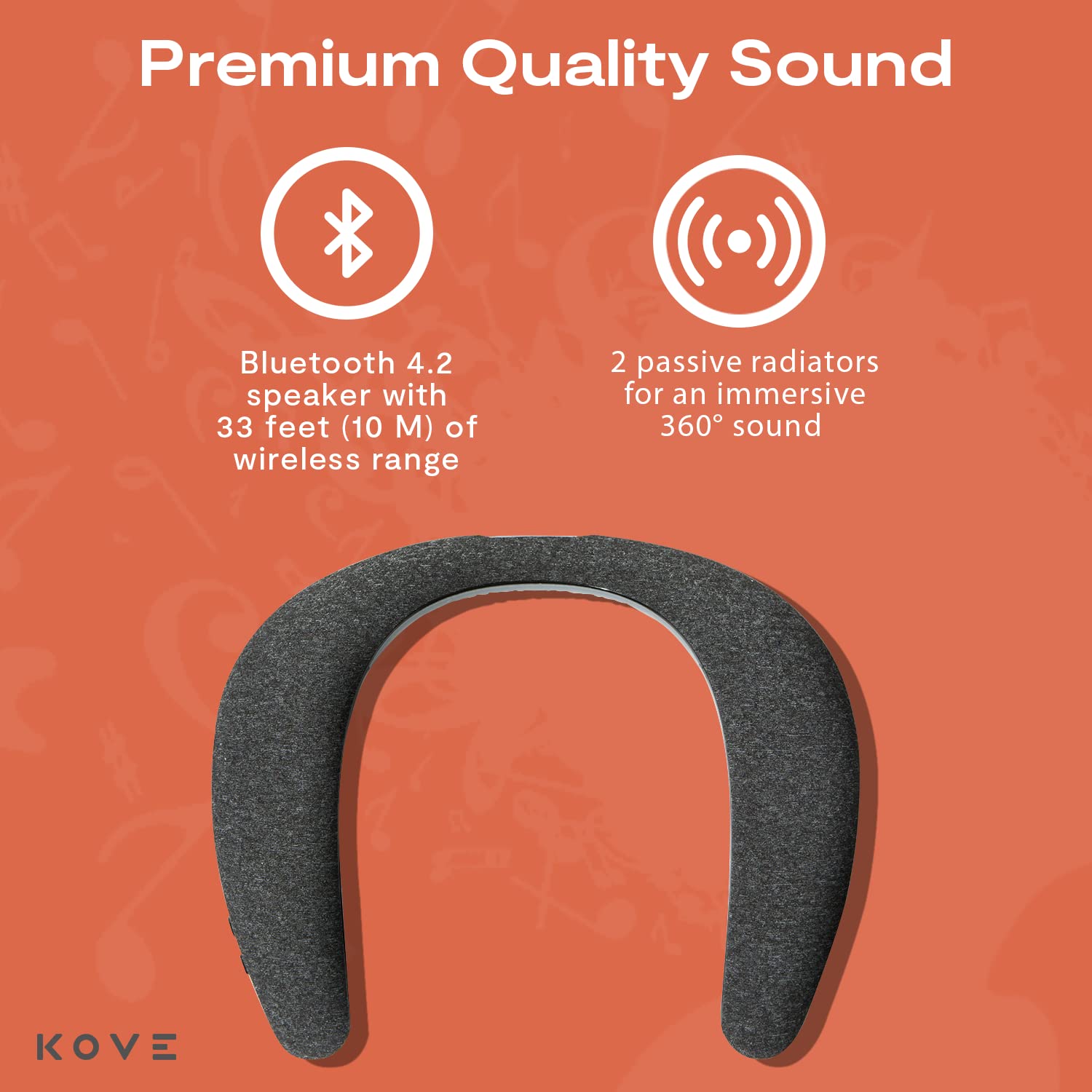 KOVE Konvex Wireless Bluetooth Sound Collar Speaker - 360° Immersive Sound, 33ft Range, Portable & Comfortable Neckband Design - Perfect for Home, Gym, Travel, Beach & Outdoor Activities | Hands-Free Music for Workouts, Commuting & Relaxation