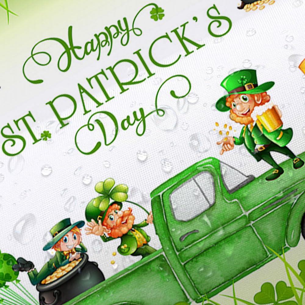 JAWO St. Patrick's Day Shower Curtain - Green Clover Shamrock Design with Golden Coins & Irish Gnome Elf - 72x72 Inches Waterproof Bathroom Decor for Irish Theme Party, Spring Home Decor & Holiday Celebration