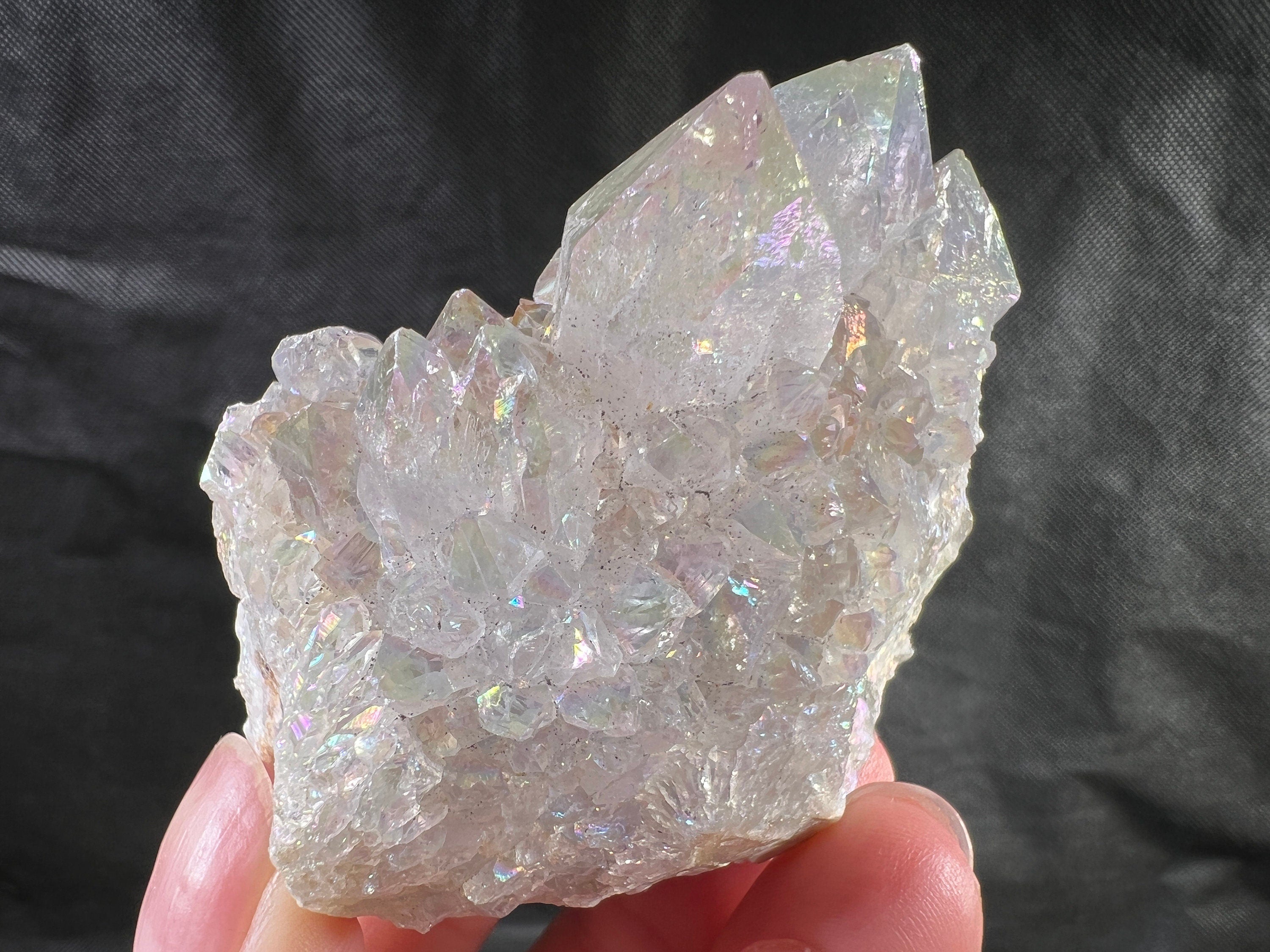 Angel AURA QUARTZ Crystal Cluster | Rainbow Quartz Healing Stone | Spirit Quartz Cluster for Meditation | Natural Crystal Decor for Home & Office (51957) | Perfect for Reiki, Feng Shui & Spiritual Healing