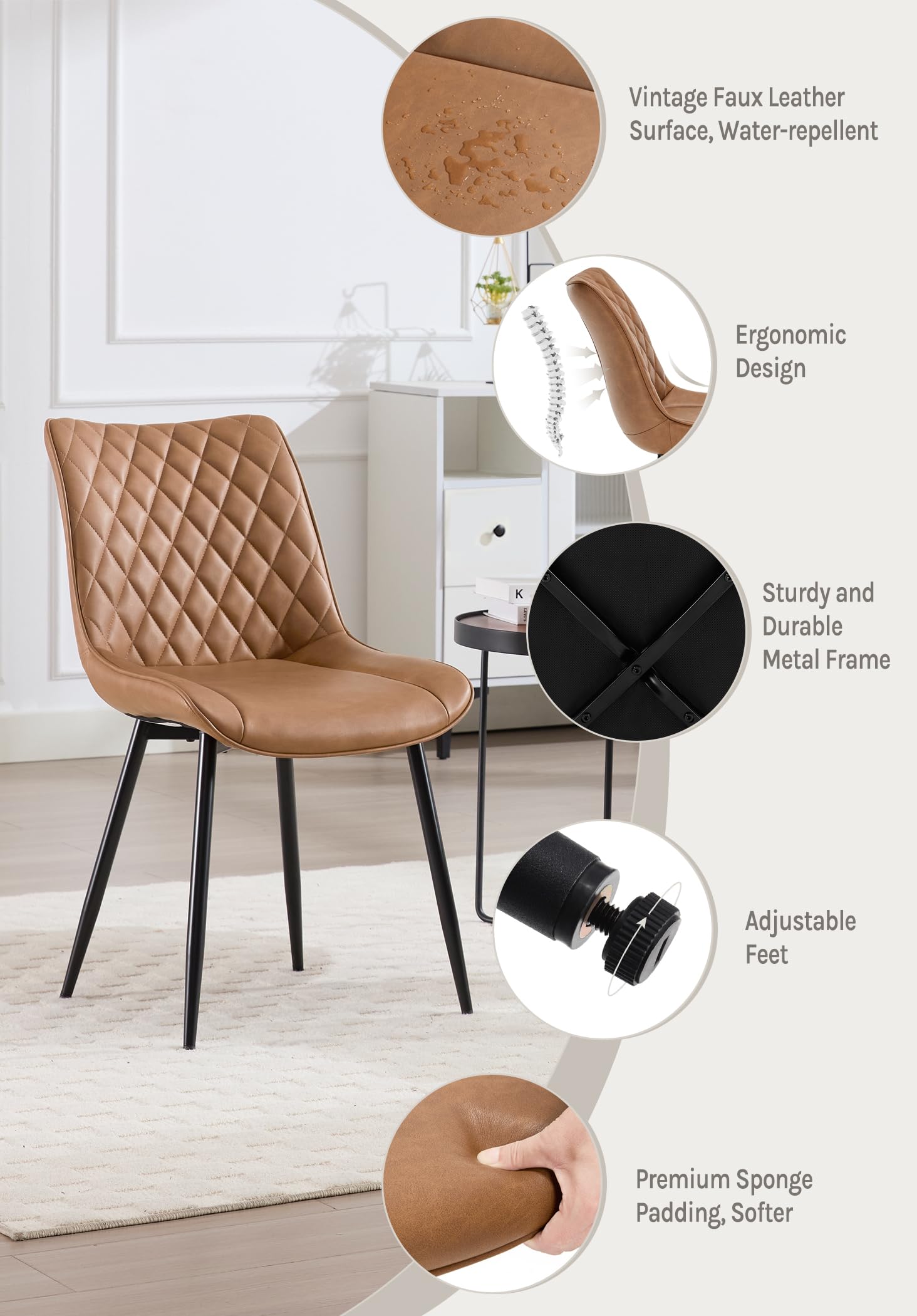 WOLTU 4-Piece Counter Height Dining Chairs Set - Light Brown Leatherette Upholstered Kitchen Bar Stools with Padded Seat & Backrest - Perfect for Breakfast Nook, Kitchen Island, and Home Bar Seating