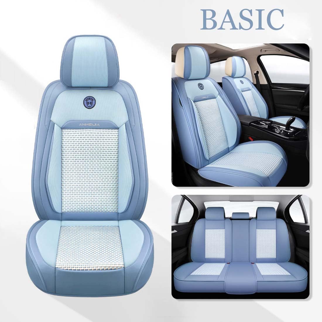 Premium Sky Blue Leather Car Seat Covers - Full Set for Front & Rear Seats | Universal Fit for Cars, SUVs & Vans | Easy Installation | Durable Seat Protectors | Perfect for Road Trips, Daily Commutes & Family Travel