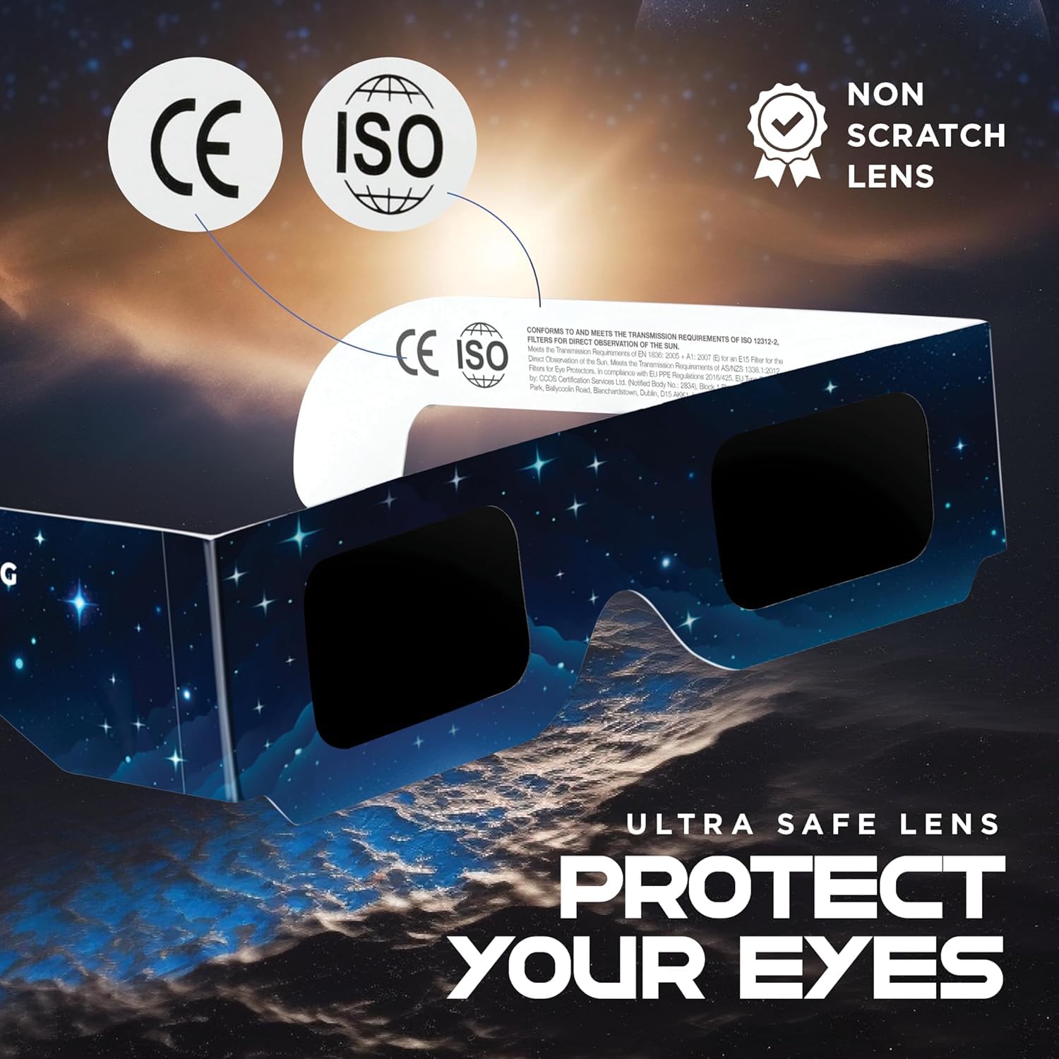 2024 CE & ISO Certified Solar Eclipse Glasses (100 Pack) - Medical King Safe Shades for Direct Sun Viewing - Perfect for Astronomy Enthusiasts, School Events & Solar Eclipse Watching Parties