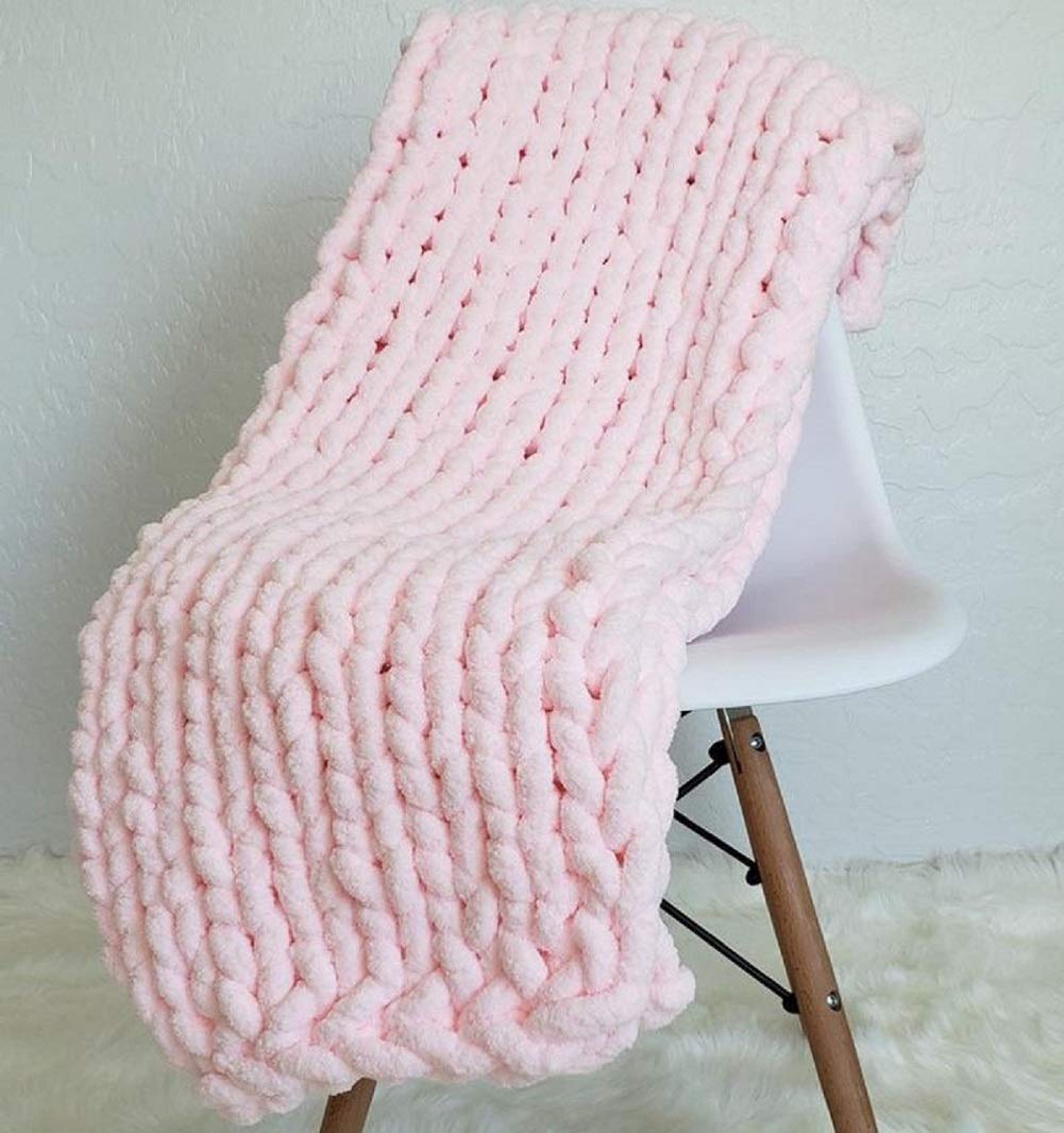 VIYEAR Extra Large Knit Throw Blanket - Soft Chunky Chenille Yarn for Bed & Couch - 59x59 Inch Pink Cozy Blanket - Perfect for Snuggling, Lounging & Home Decor