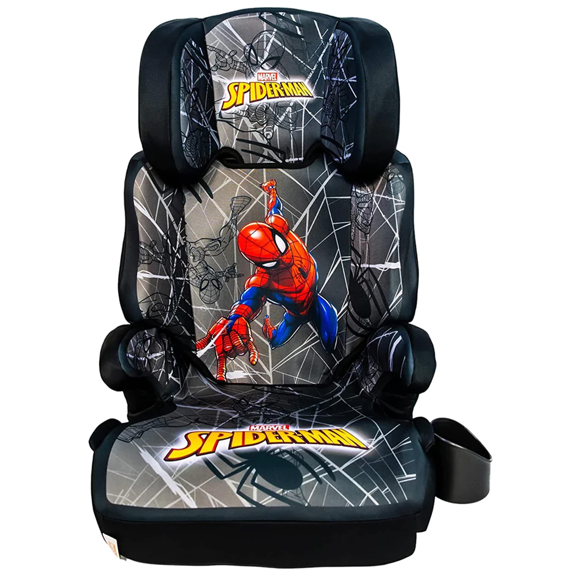KidsEmbrace Marvel Spider-Man High Back Booster Car Seat - Grey Web Design | Safe & Comfortable for Toddlers | Perfect for Family Road Trips & Daily Commutes
