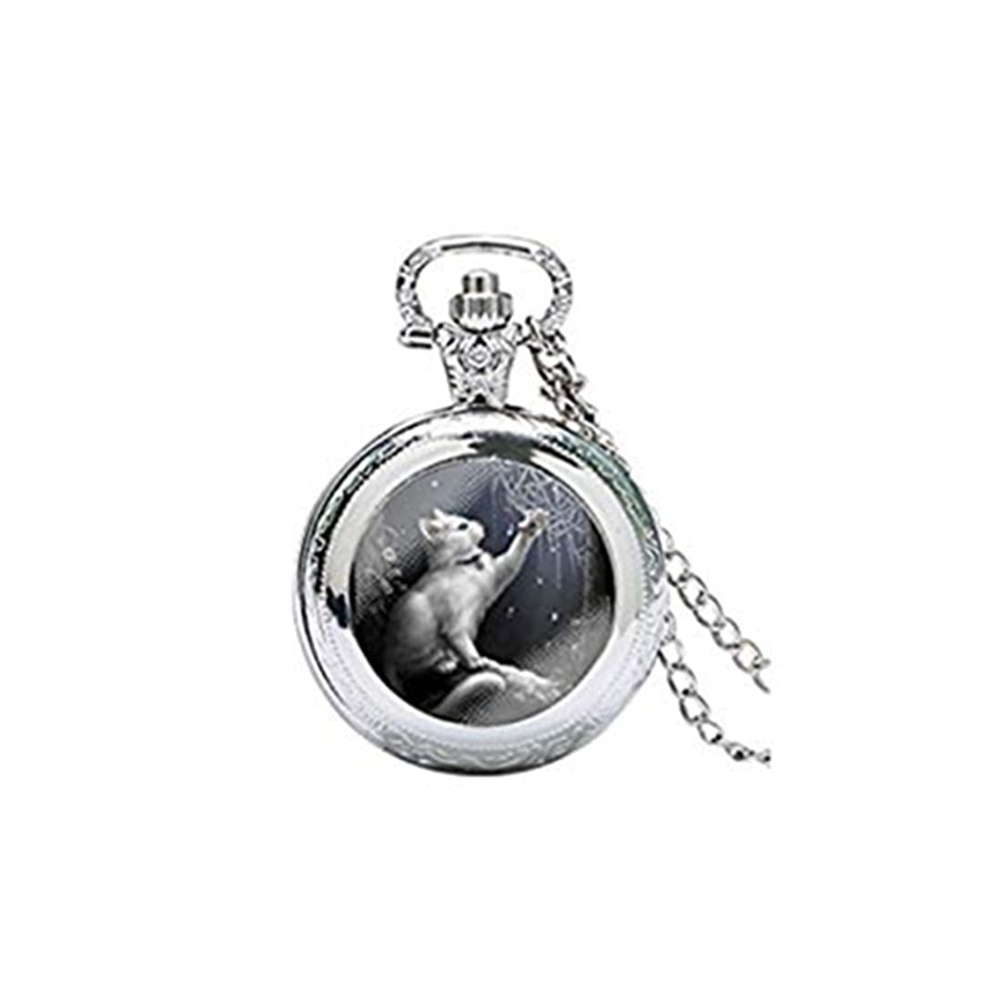 Laco 1925 Glowlala Cat Glowing Watch Pendant Necklace - Silver Cat Charm Jewelry with Glass Photo Art, Perfect for Gifts, Parties, and Vintage Fashion Accessories