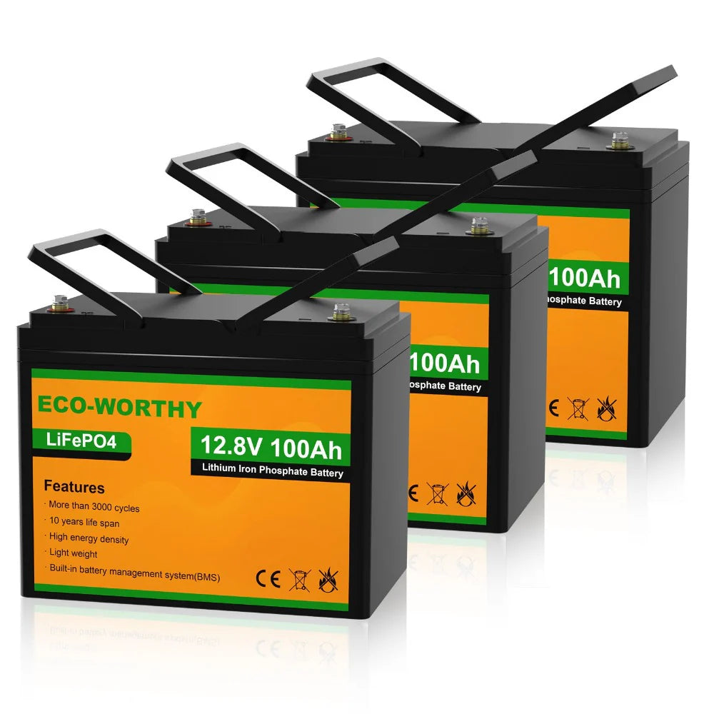 ECO WORTHY 12V 100Ah LiFePO4 Deep Cycle Battery - Perfect for Solar Power Systems, RVs, Marine & Off-Grid Applications