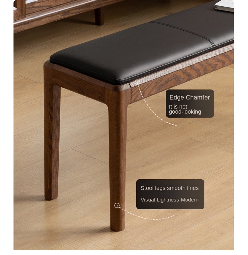 Solid Oak & Black Walnut Nordic Style Long Bench - Modern Wooden Sofa for Living Room, Bedroom, Entryway & Dining Area