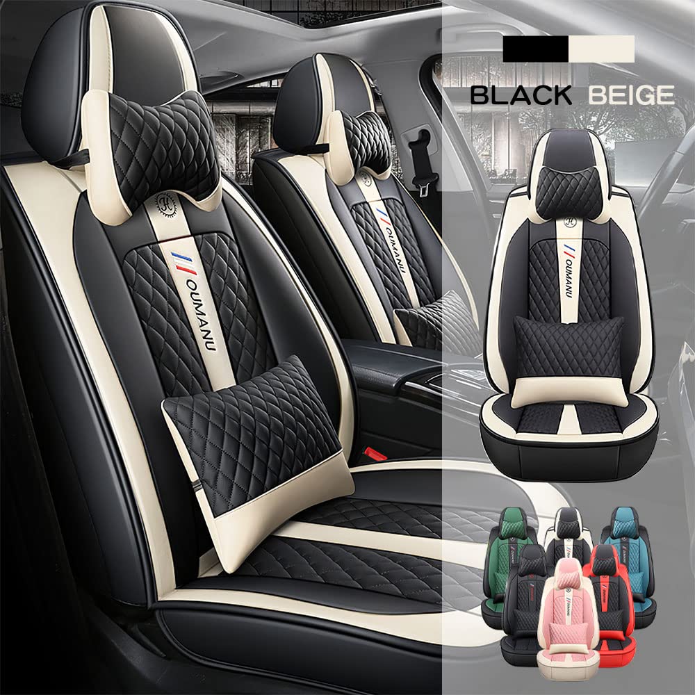 Premium Waterproof Faux Leather Car Seat Covers for Ford Bronco 1998-2022 Models - Front Row Luxury Seat Protectors (Black & Beige) - Perfect for Off-Road Adventures, Daily Commutes, and Interior Protection