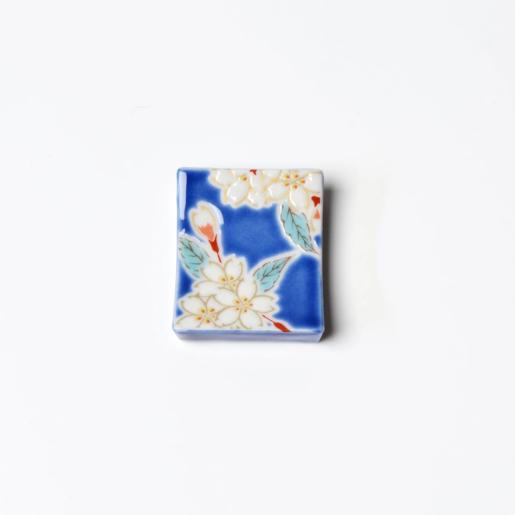 Japanese Kutani Yaki Ceramic Chopstick Rest - Cherry Blossom Design | Elegant Tableware for Sushi, Asian Dining & Home Decor